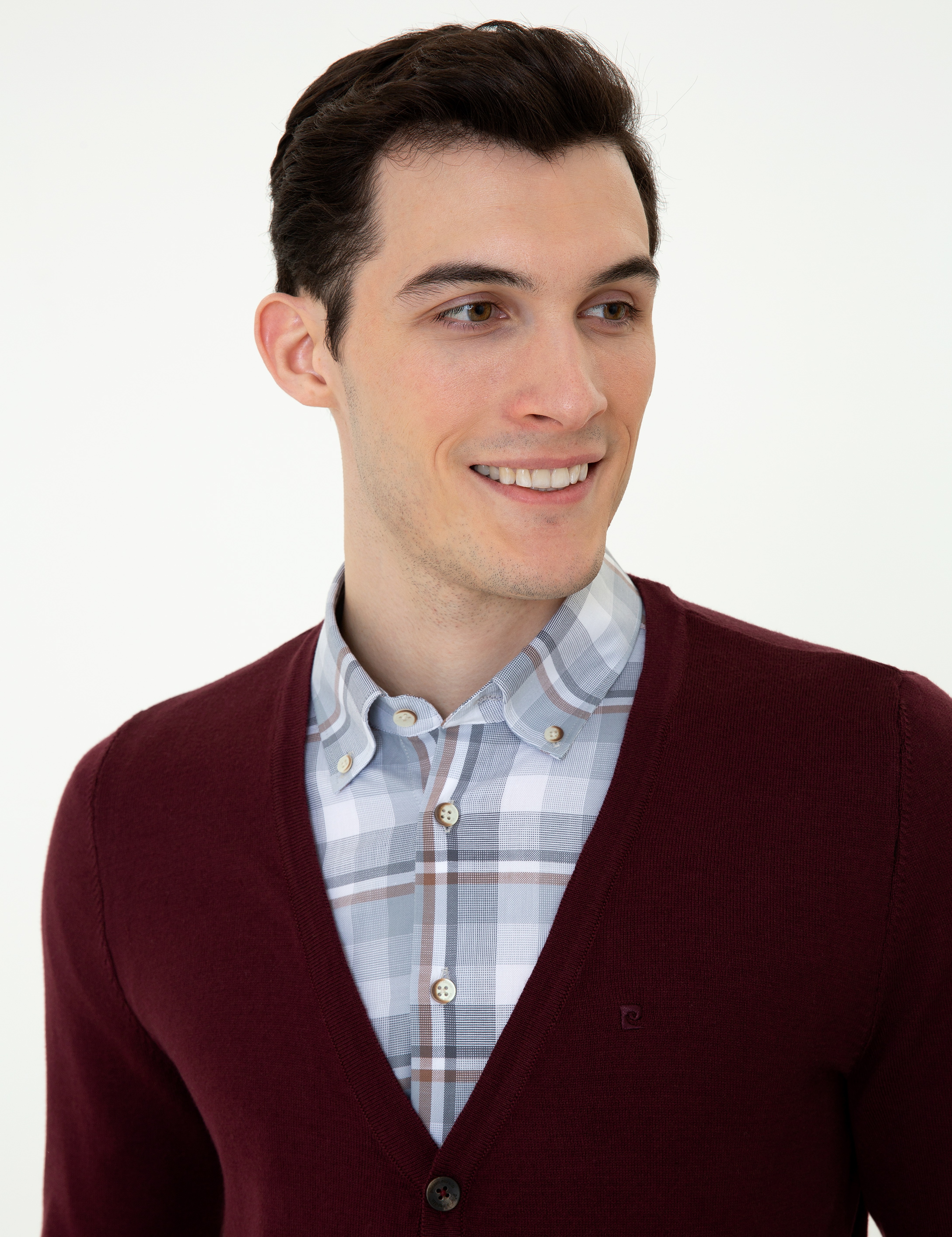 Bordo Slim Fit Basic Düğmeli Triko Hırka - Image 2