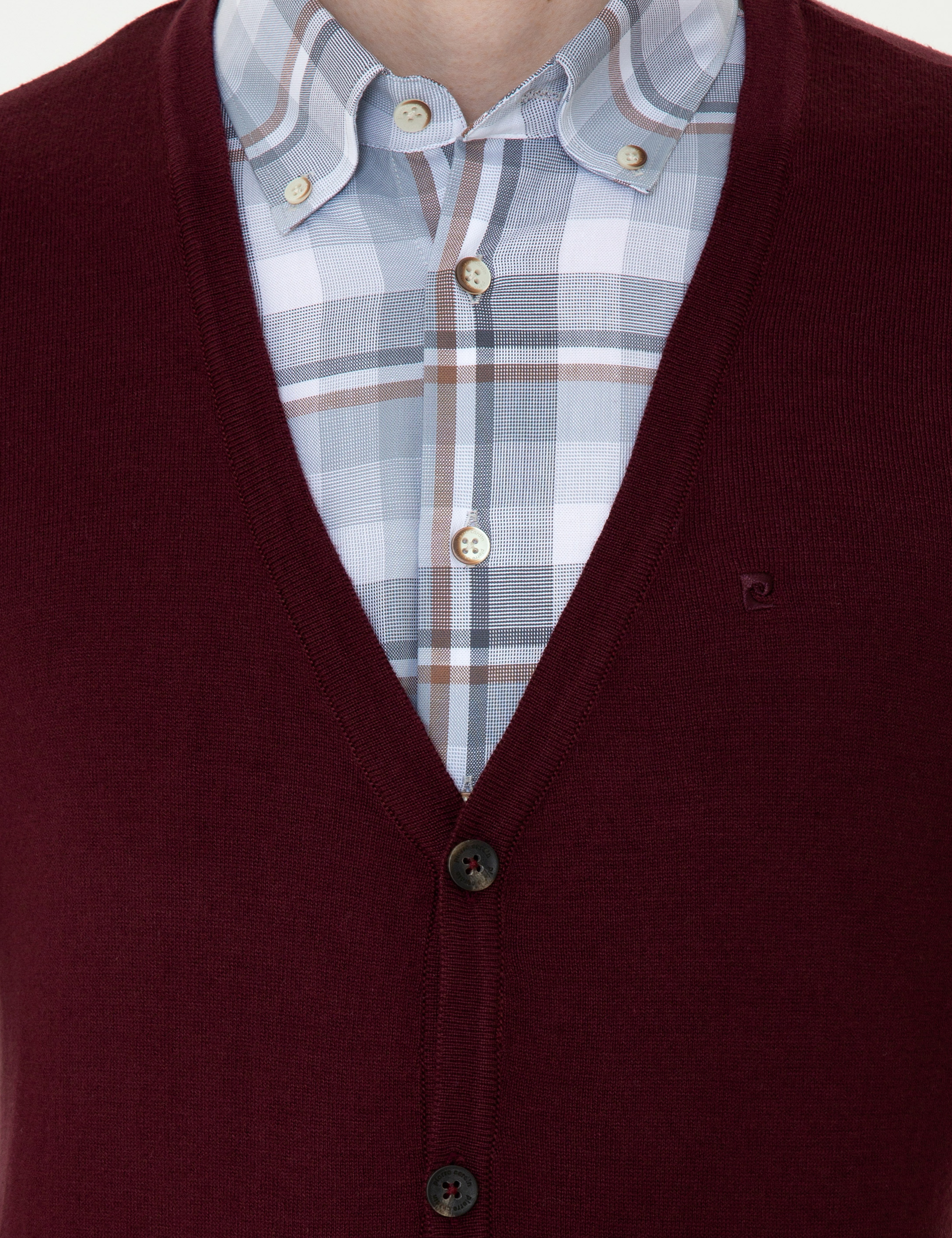 Bordo Slim Fit Basic Düğmeli Triko Hırka