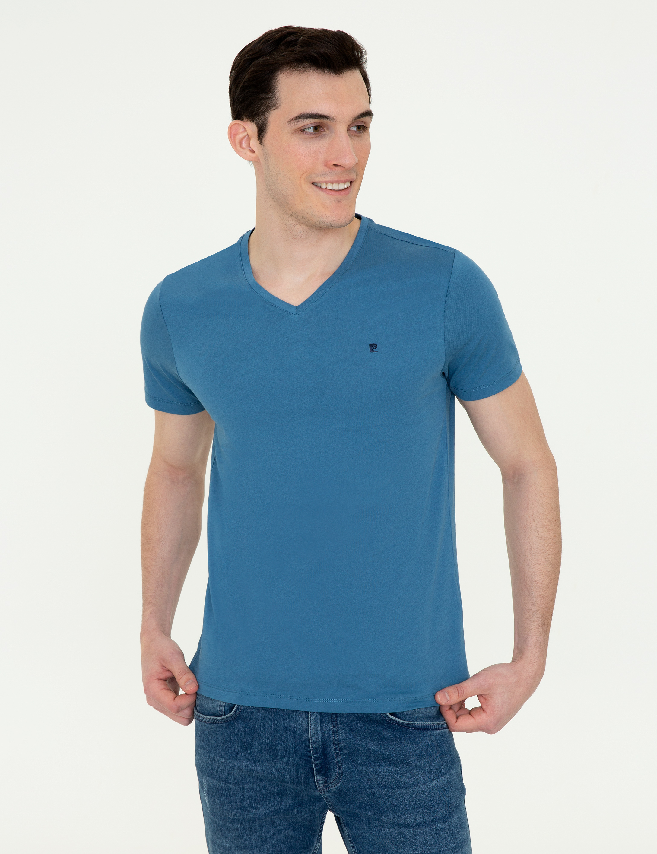 İndigo Slim Fit V Yaka Basic Tişört