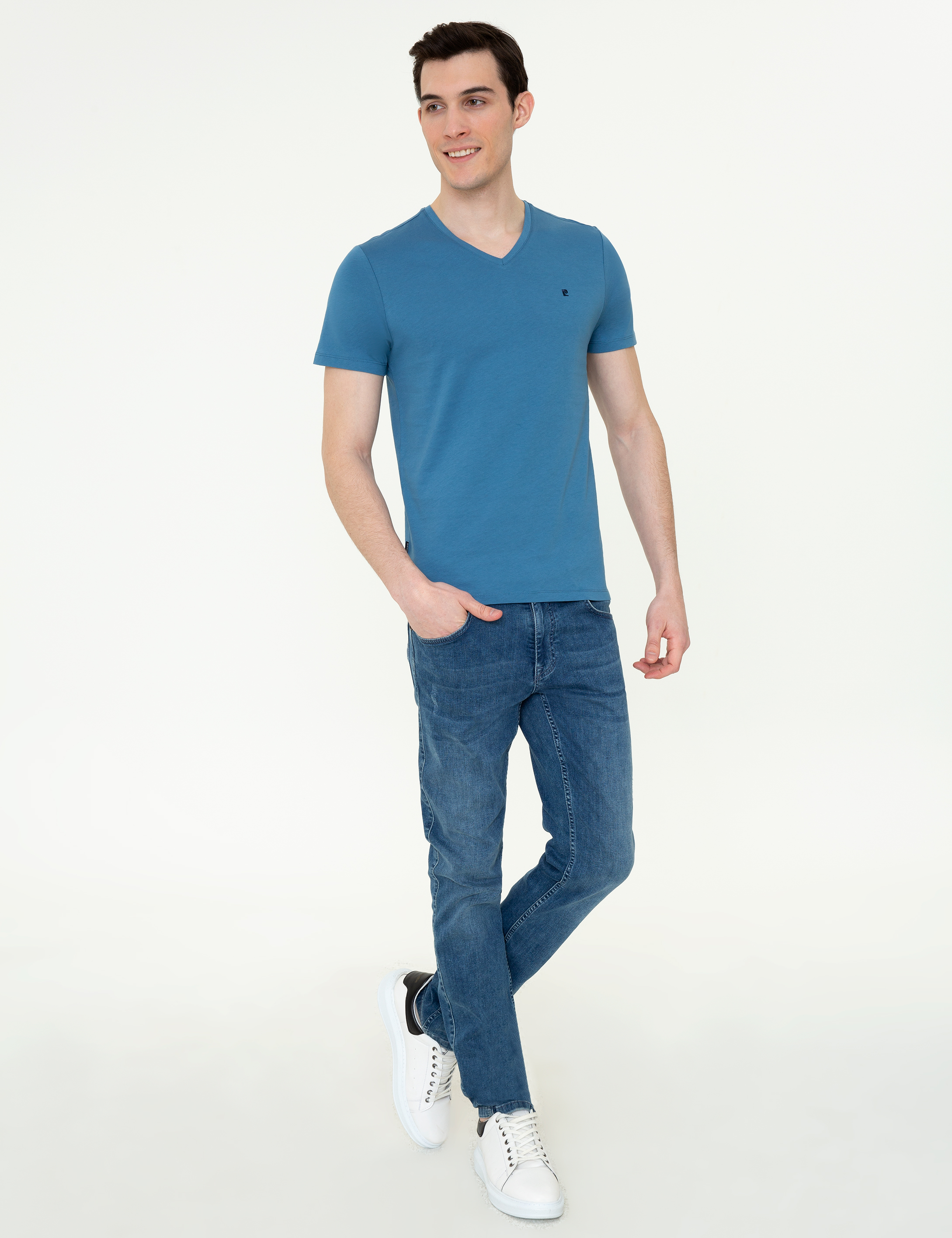 İndigo Slim Fit V Yaka Basic Tişört - Image 4