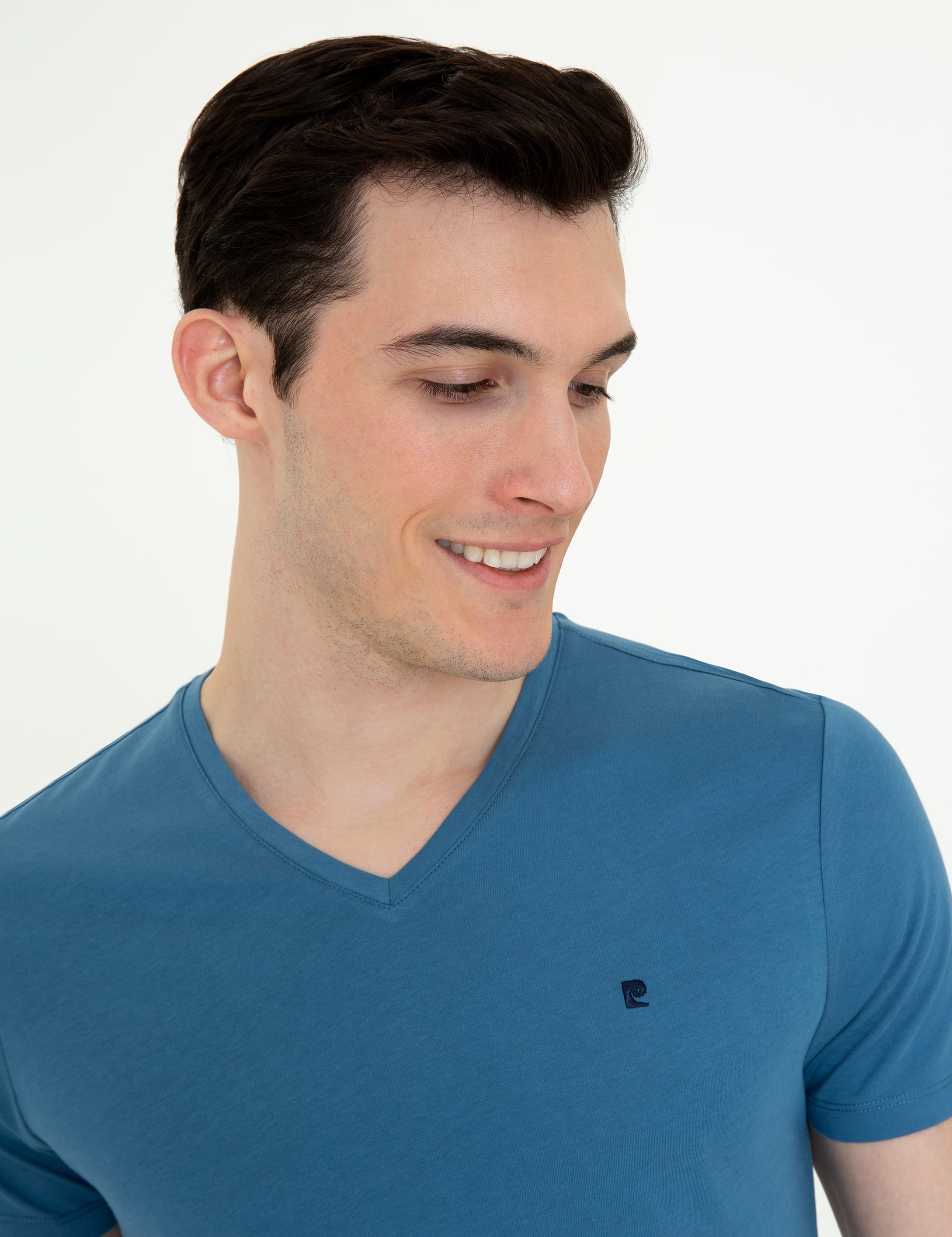 İndigo Slim Fit V Yaka Basic Tişört - Image 2