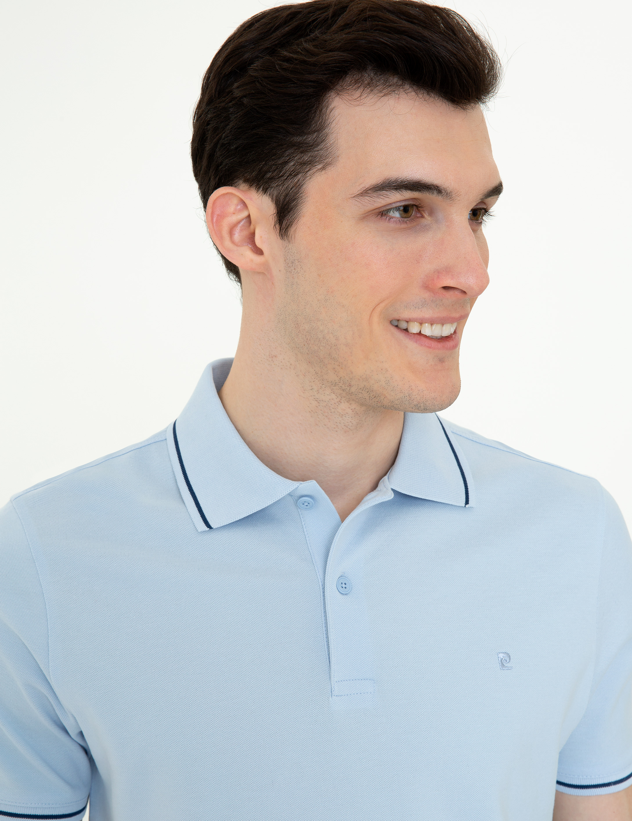 Açık Mavi Slim Fit Polo Yaka Basic Tişört
