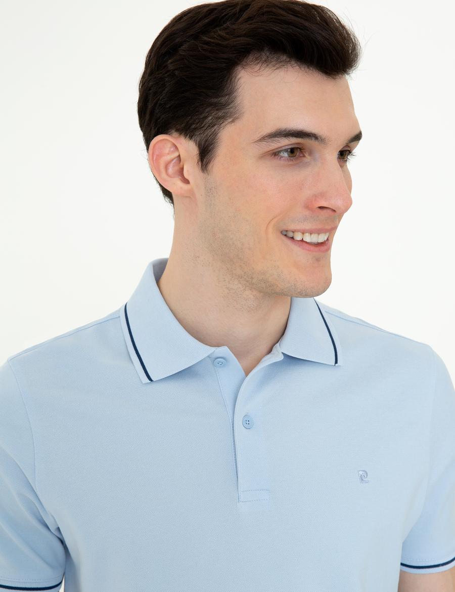 Açık Mavi Slim Fit Polo Yaka Basic Tişört