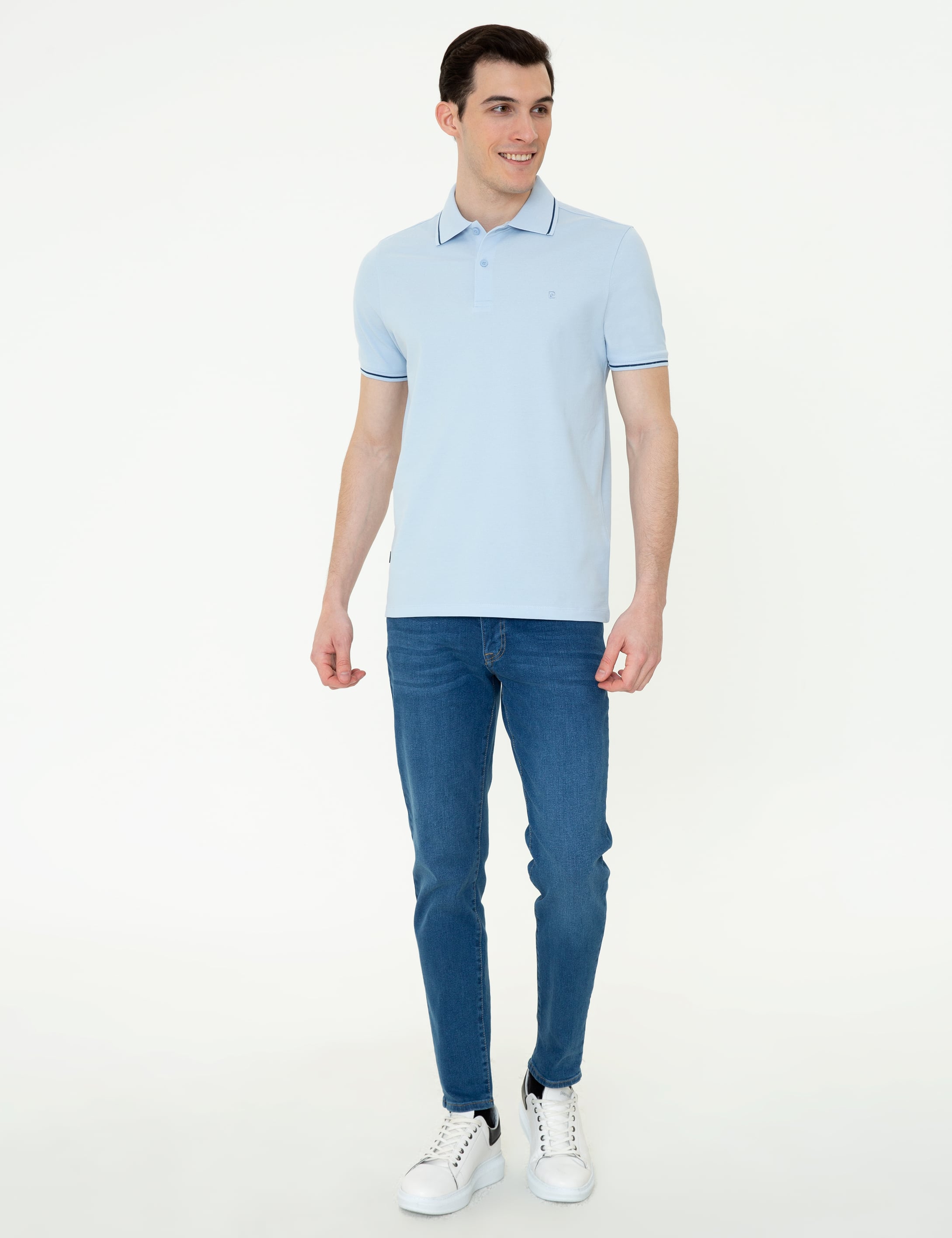 Pierre Cardin Açık Mavi Slim Fit %100 Pamuk Polo Yaka Basic Tişört görsel 4