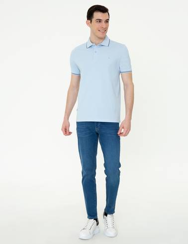 Açık Mavi Slim Fit Polo Yaka Basic Tişört