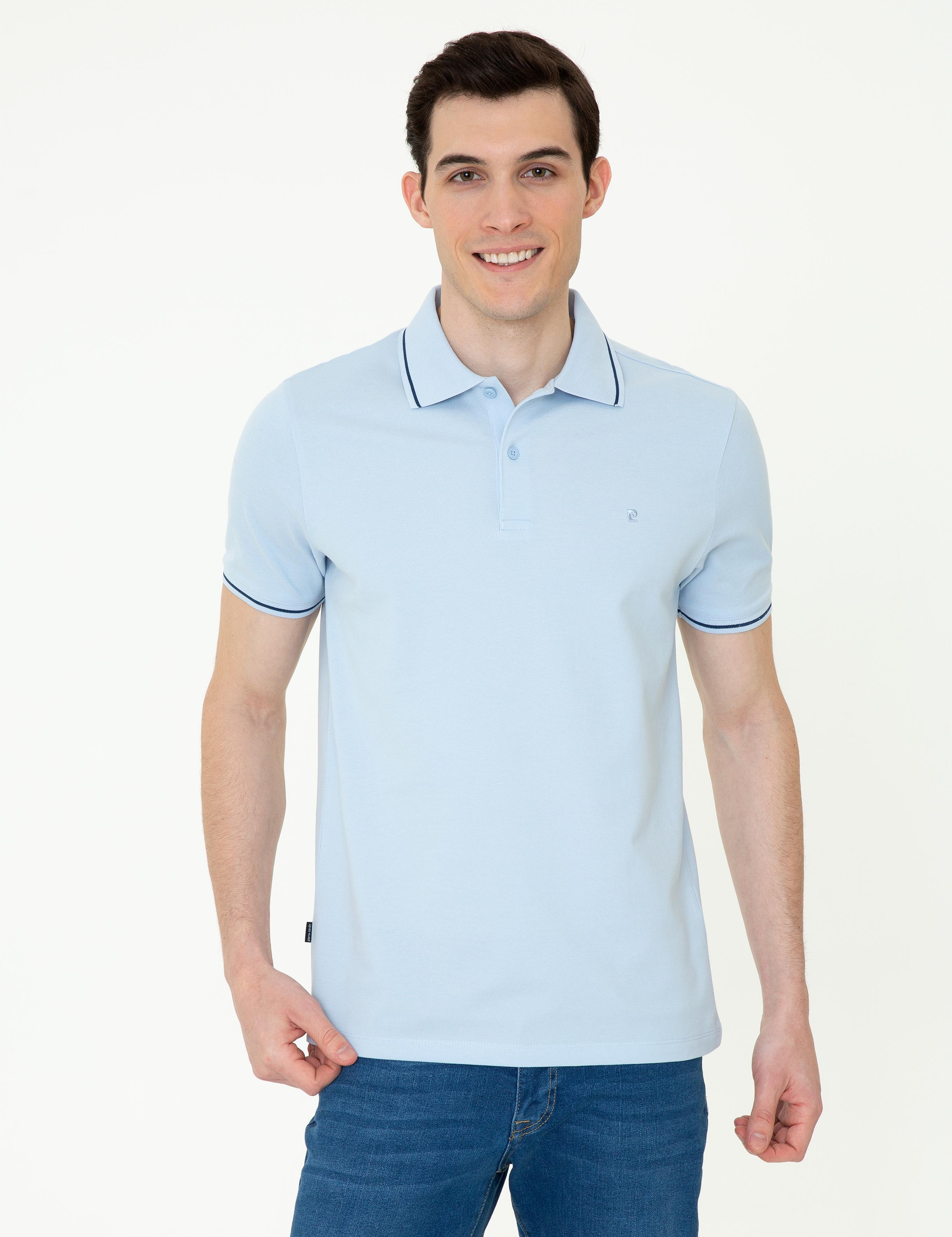 Açık Mavi Slim Fit Polo Yaka Basic Tişört