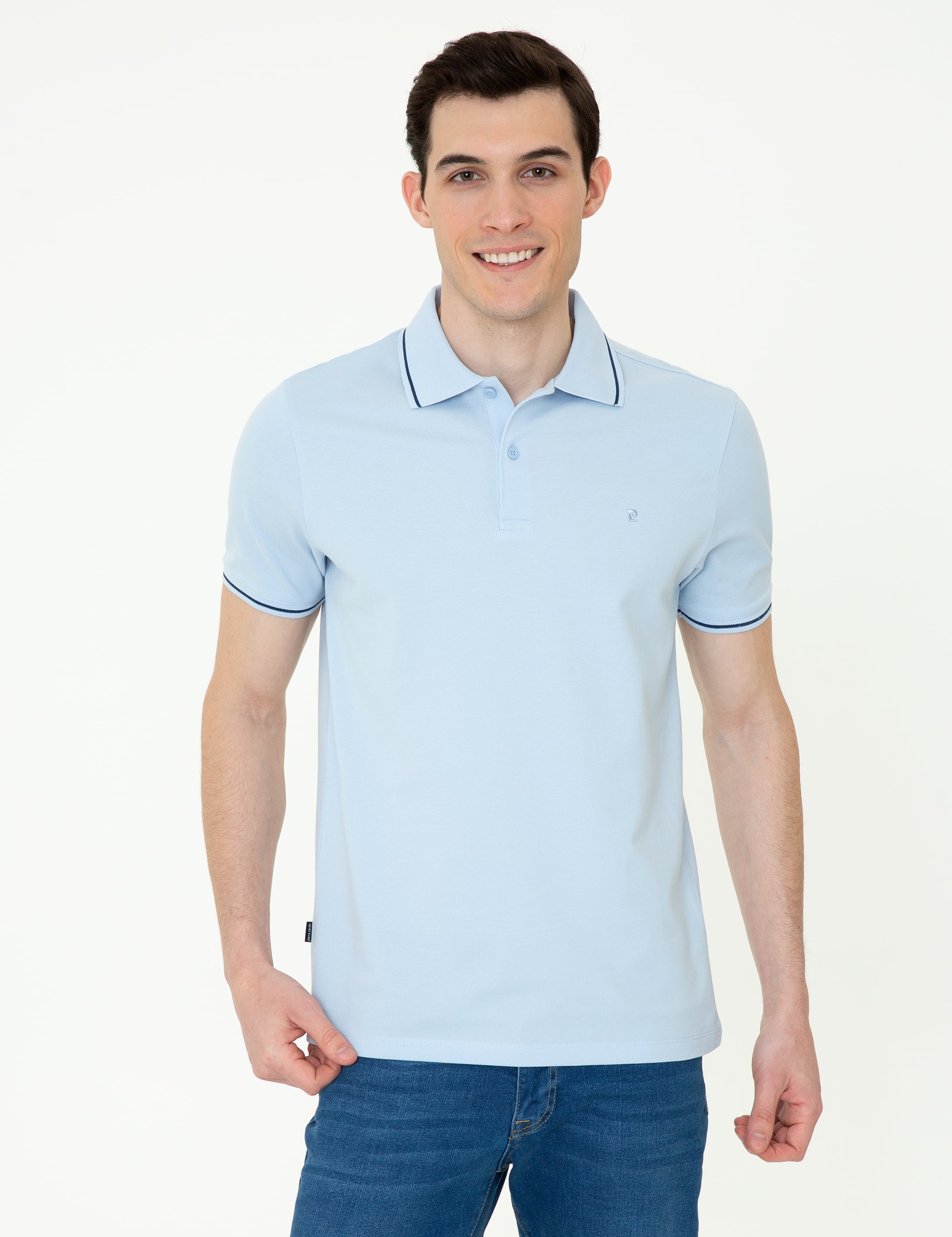 Açık Mavi Slim Fit Polo Yaka Basic Tişört - Image 1