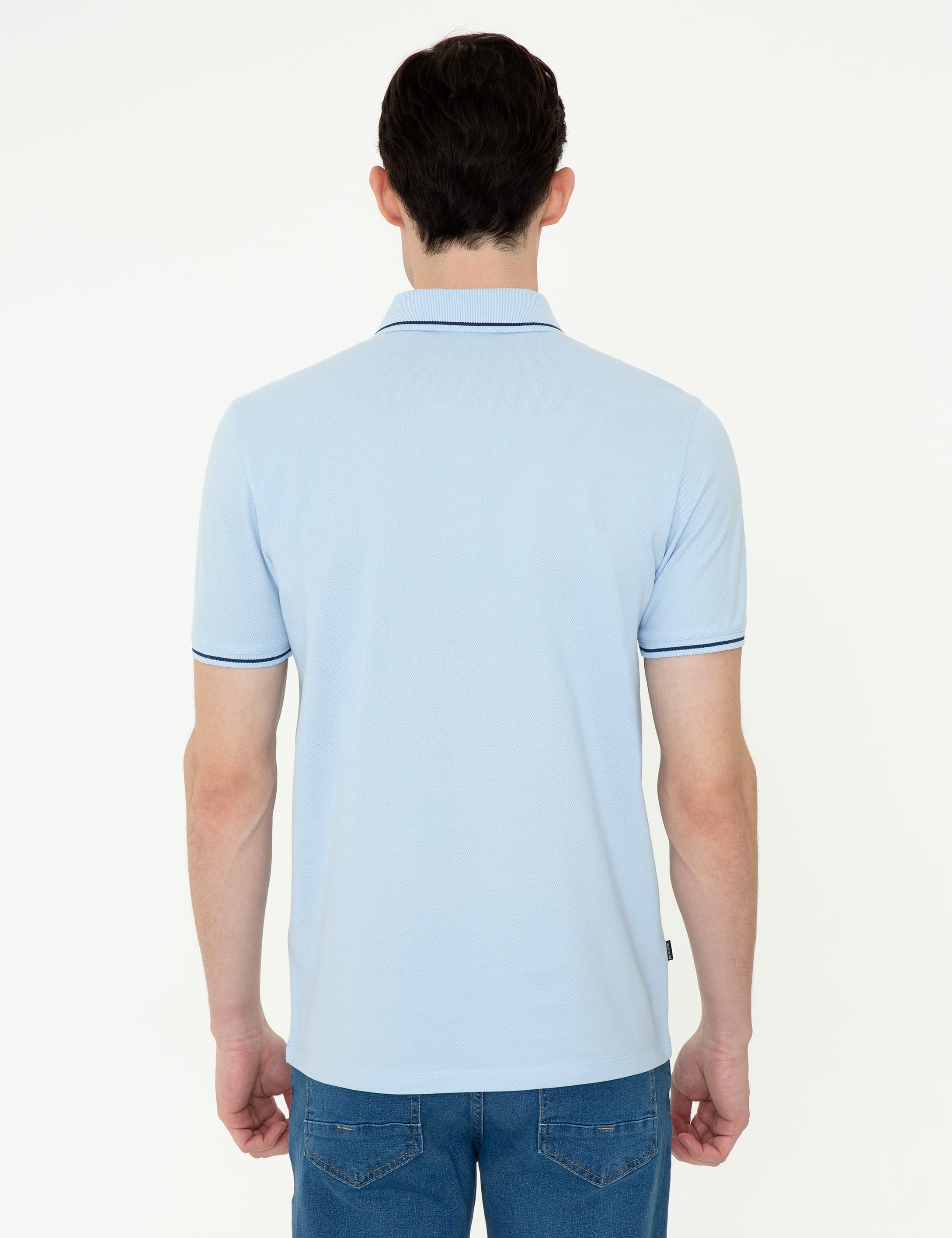 Pierre Cardin Açık Mavi Slim Fit %100 Pamuk Polo Yaka Basic Tişört görsel 3