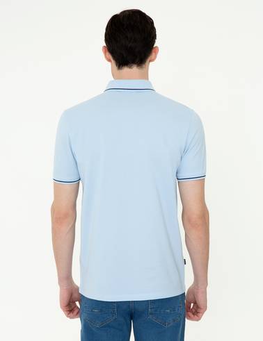 Açık Mavi Slim Fit Polo Yaka Basic Tişört