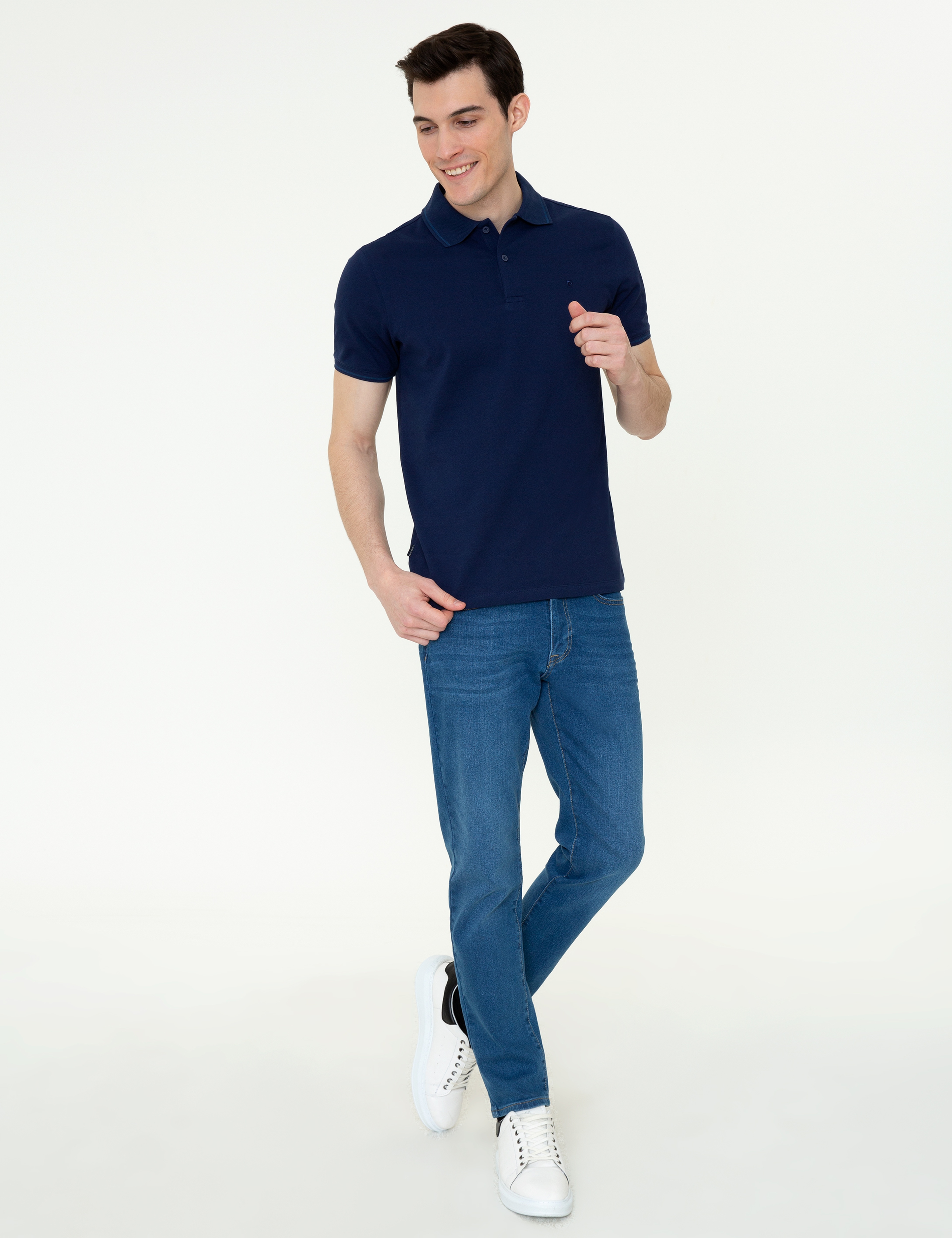 Lacivert Slim Fit Polo Yaka Basic Tişört - Image 4