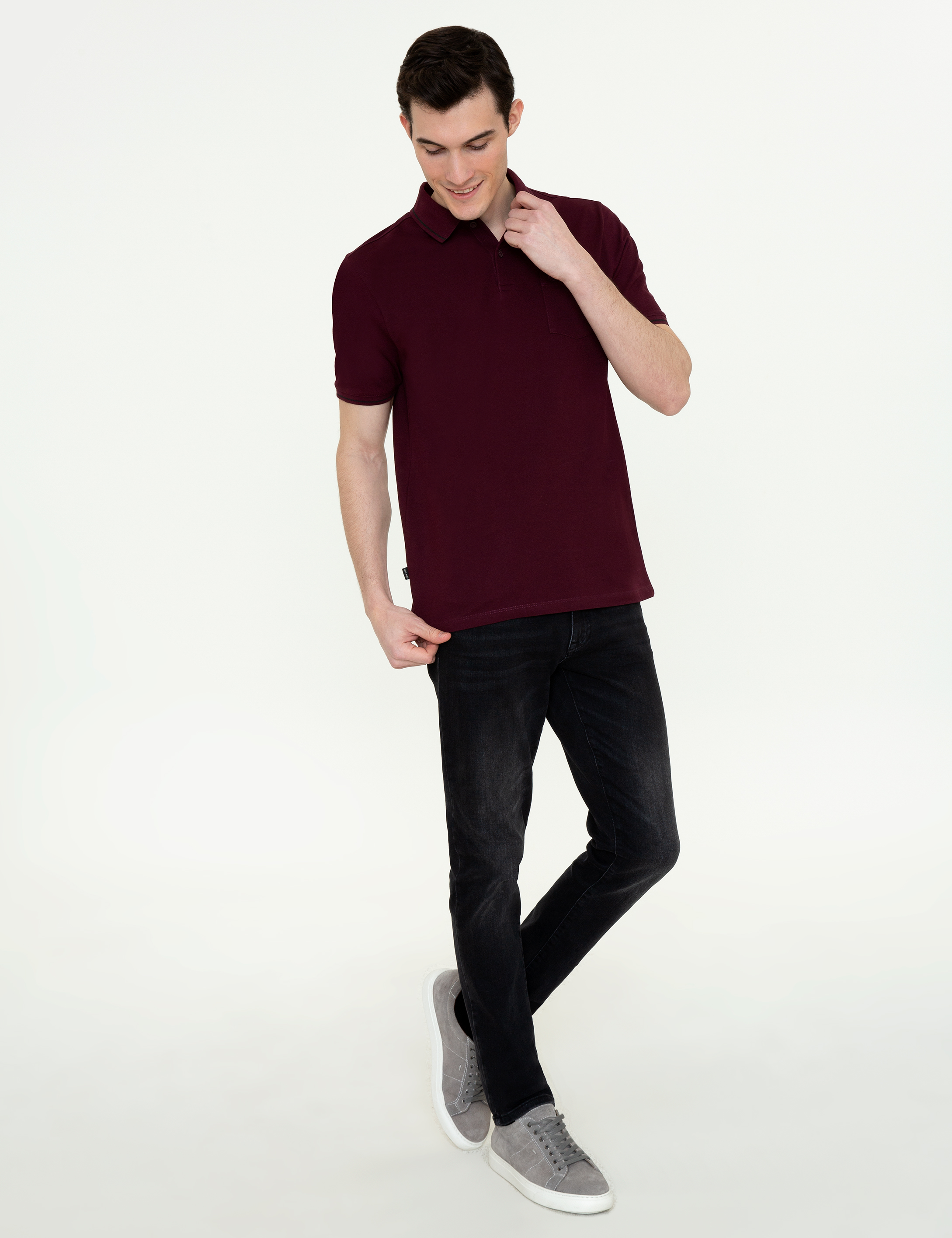 Bordo Regular Fit Polo Yaka Basic Tişört - Image 4