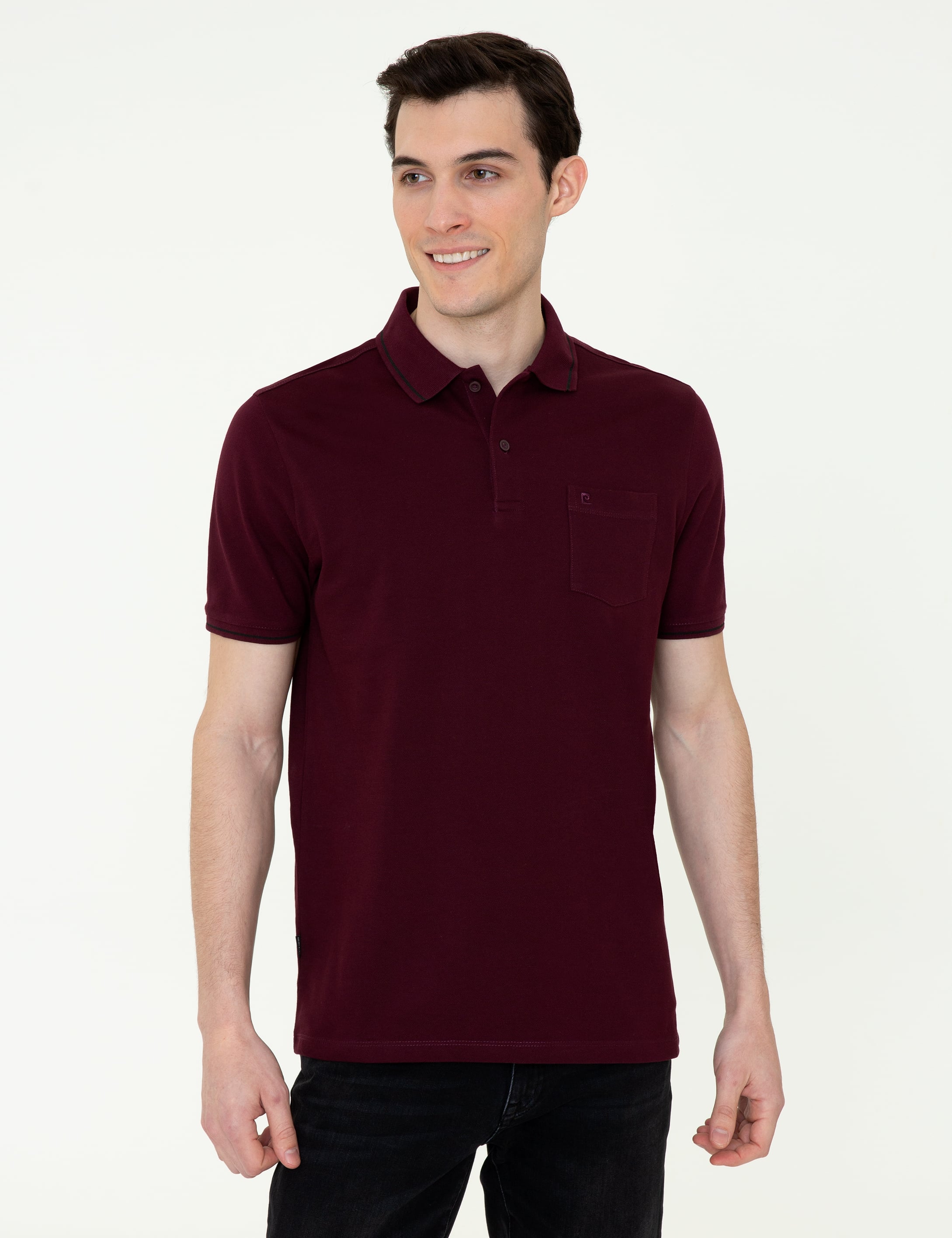 Bordo Regular Fit Polo Yaka Basic Tişört - Image 1