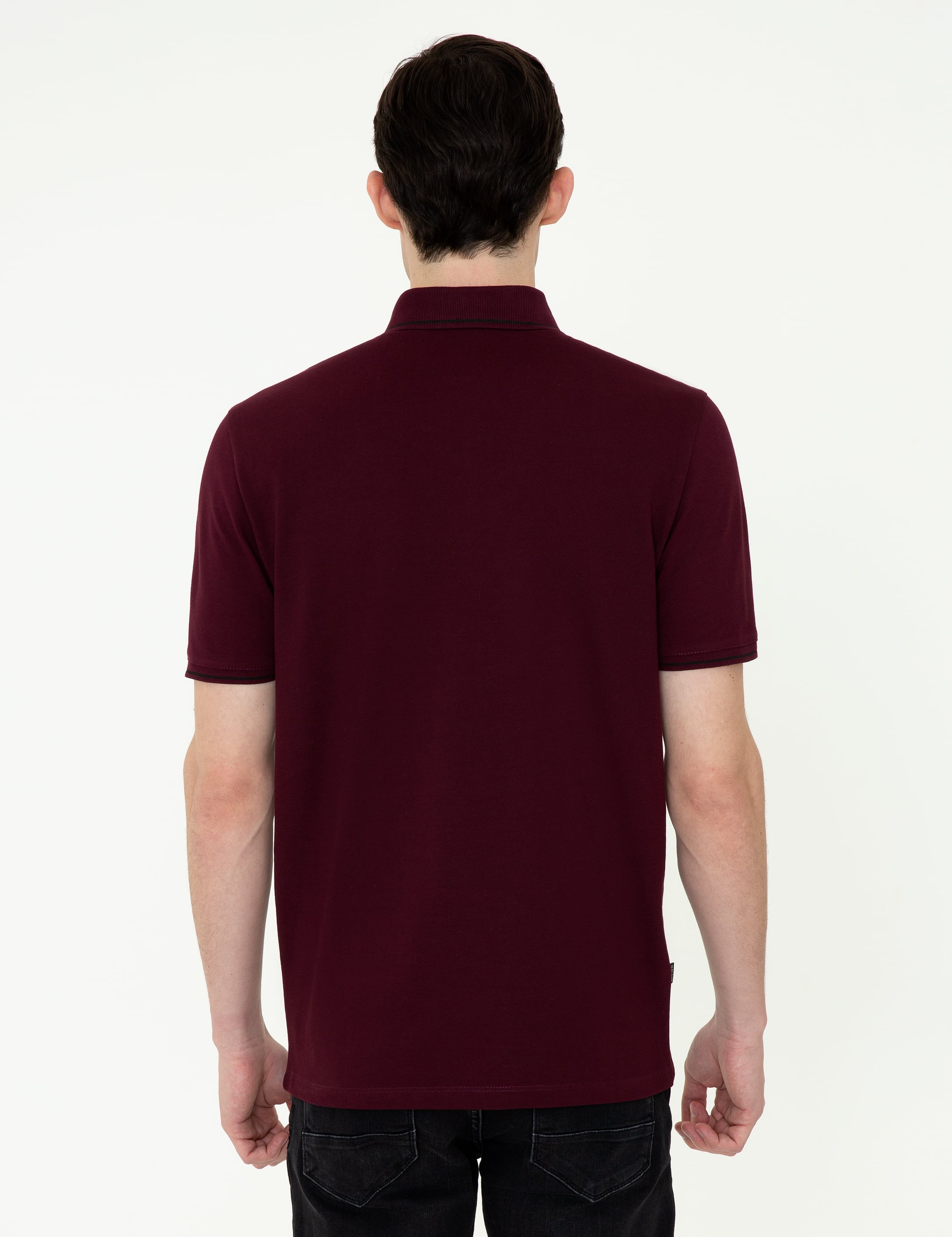 Bordo Regular Fit Polo Yaka Basic Tişört - Image 3