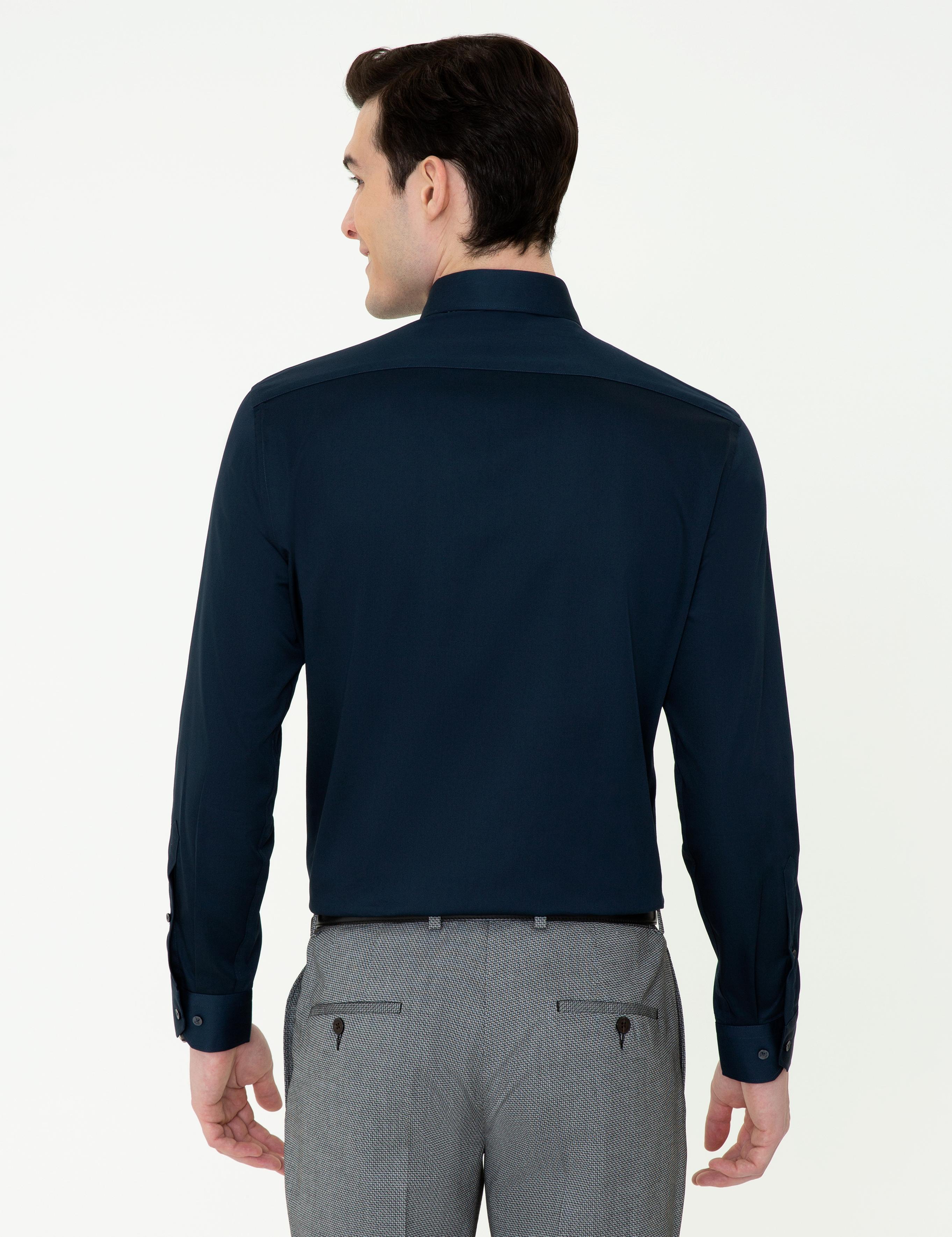 Lacivert Slim Fit Uzun Kollu Klasik Gömlek