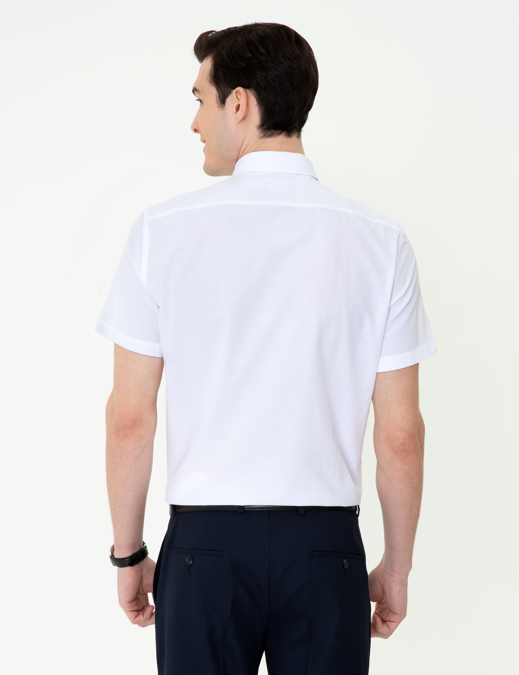 Beyaz Regular Fit Kısa Kollu Gömlek - Image 3