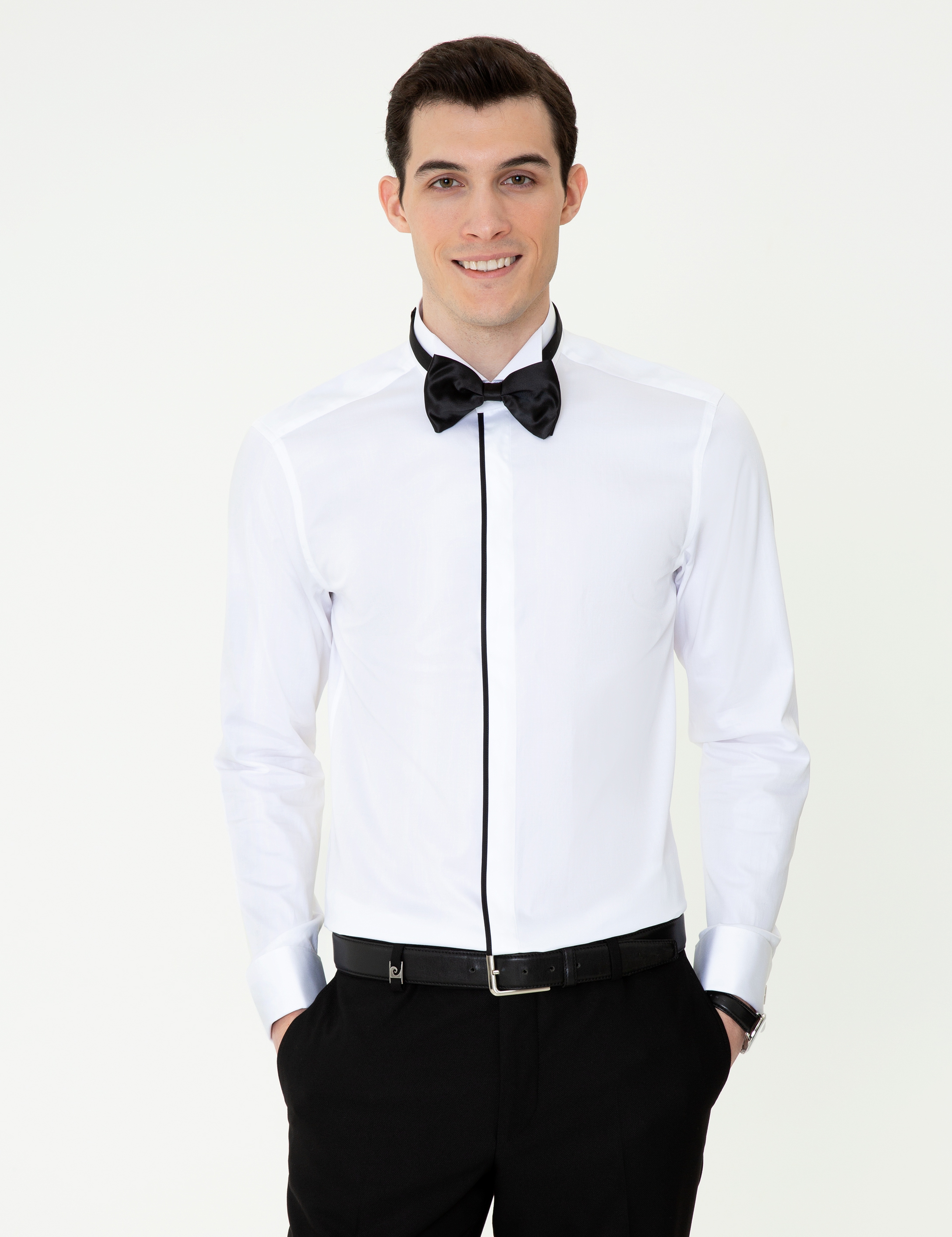 Beyaz Slim Fit Smokin Gömlek - Image 1