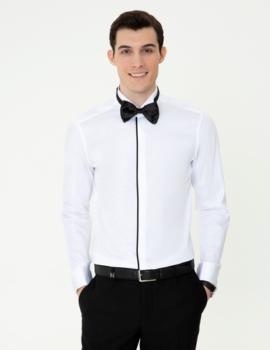 Beyaz Slim Fit Smokin Gömlek