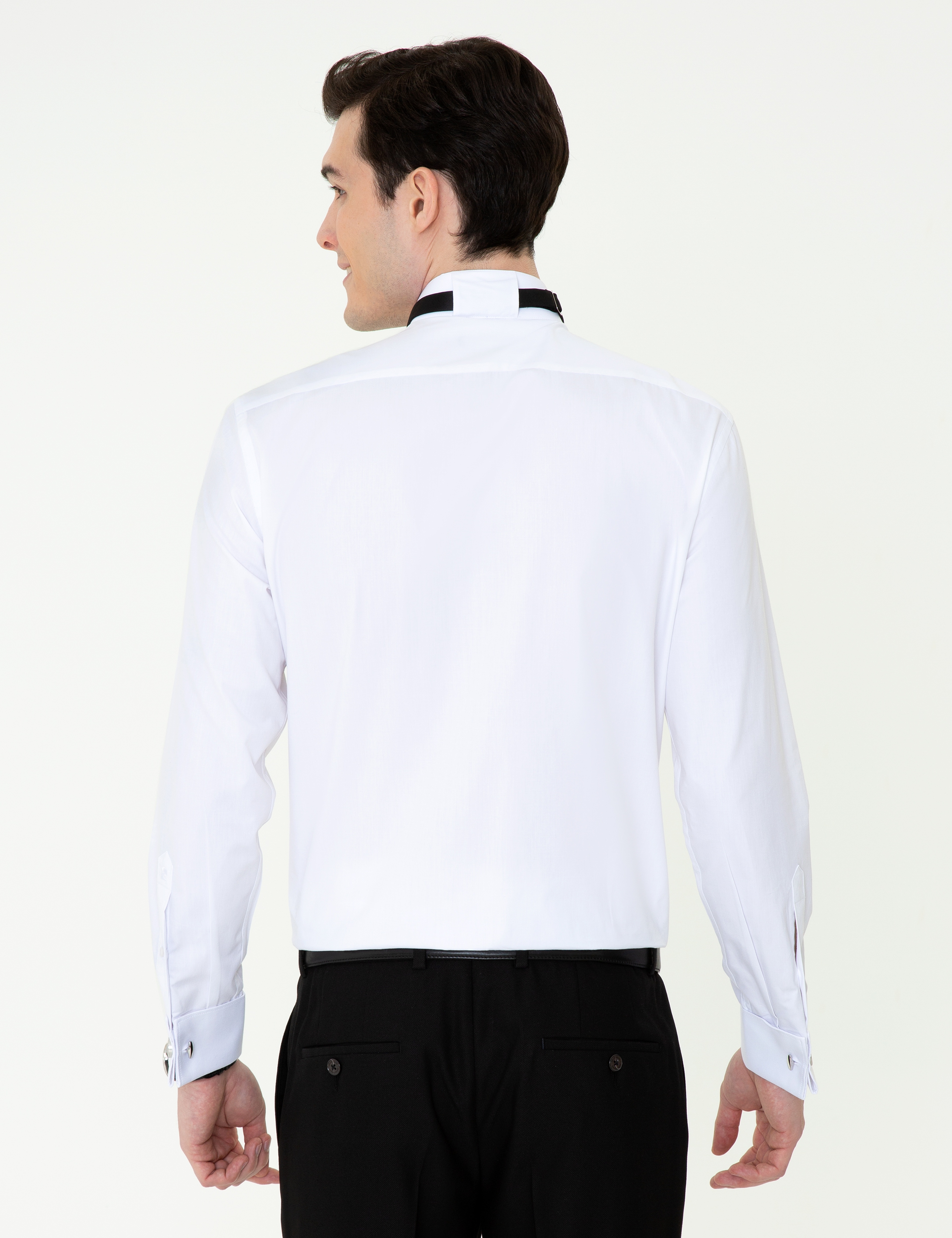 Beyaz Slim Fit Smokin Gömlek - Image 3