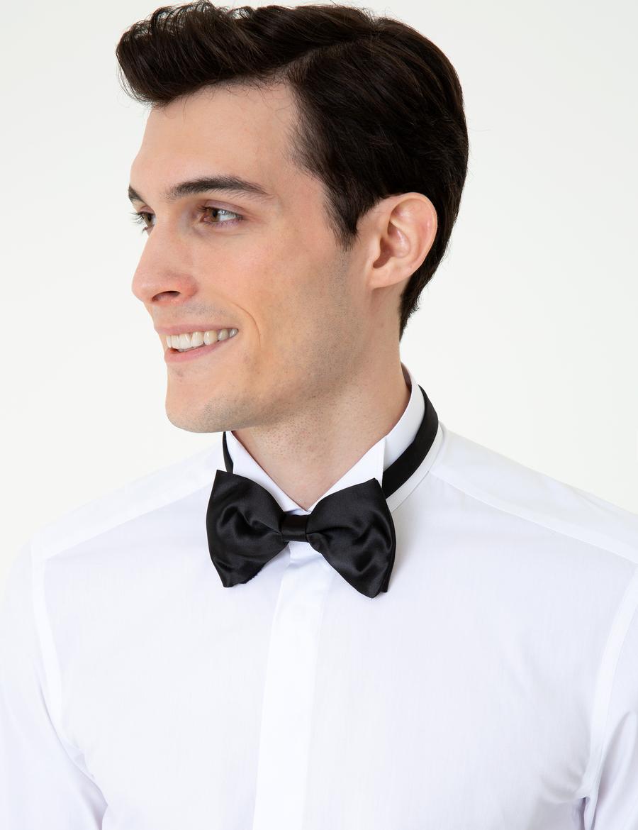 Beyaz Slim Fit Smokin Gömlek