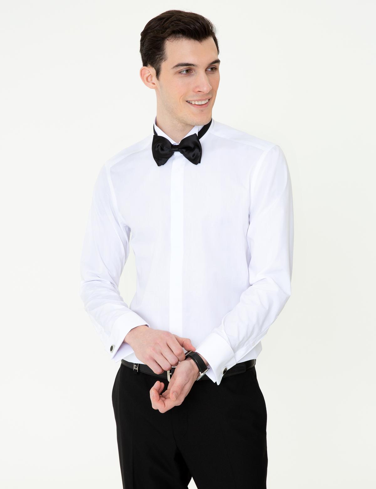 Beyaz Slim Fit Smokin Gömlek