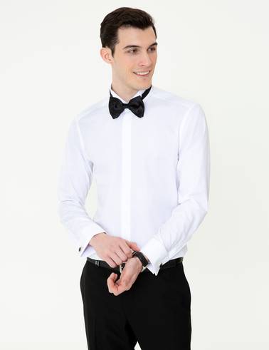 Beyaz Slim Fit Smokin Gömlek