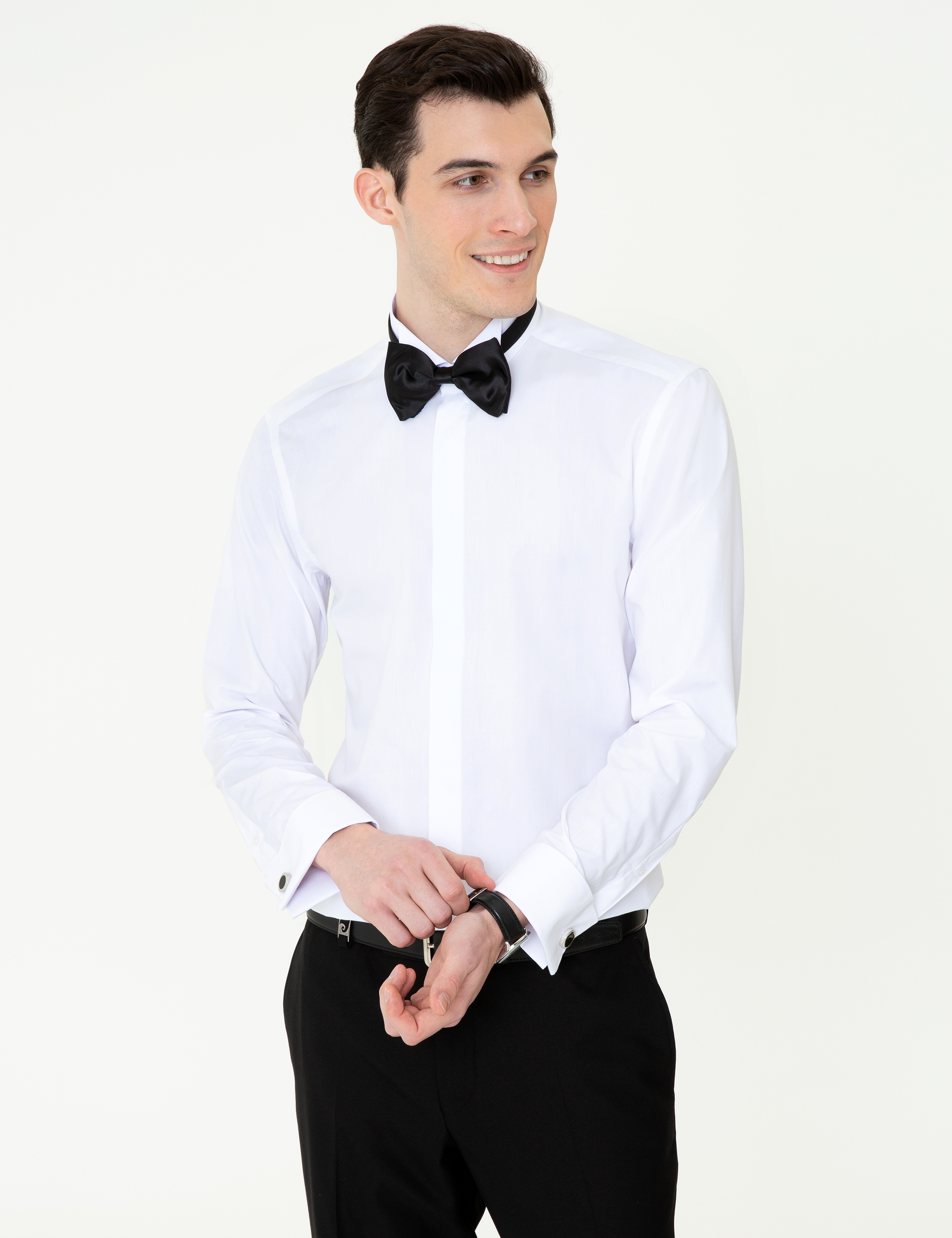 Beyaz Slim Fit Smokin Gömlek - Image 1