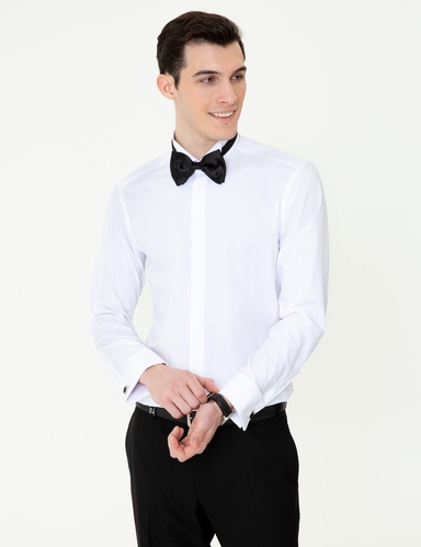 Beyaz Slim Fit Smokin Gömlek