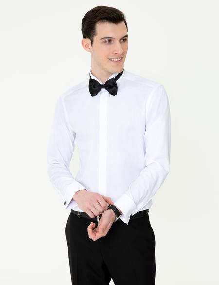 Beyaz Slim Fit Smokin Gömlek - 50246043005