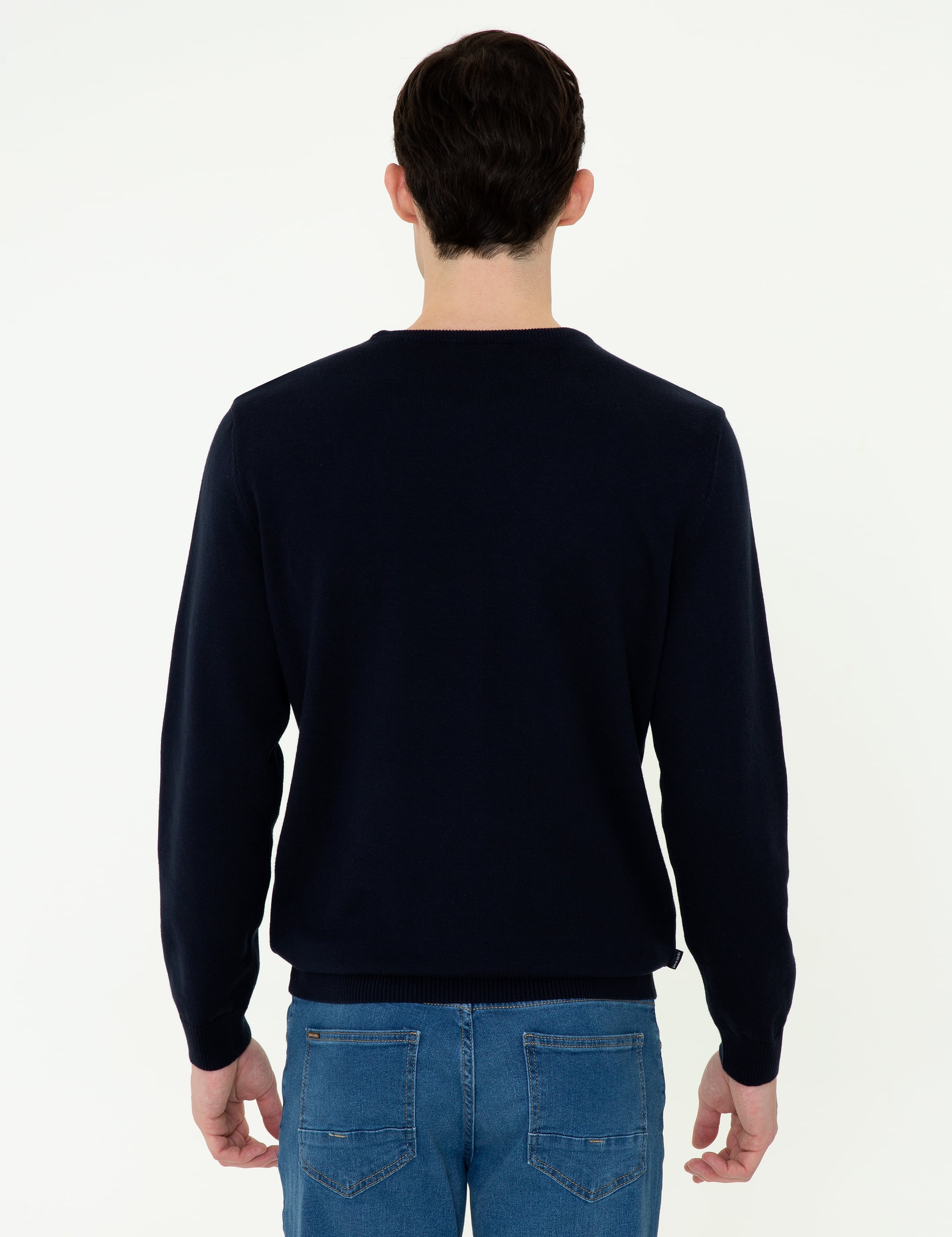 Lacivert Slim Fit Bisiklet Yaka Basic Triko Kazak