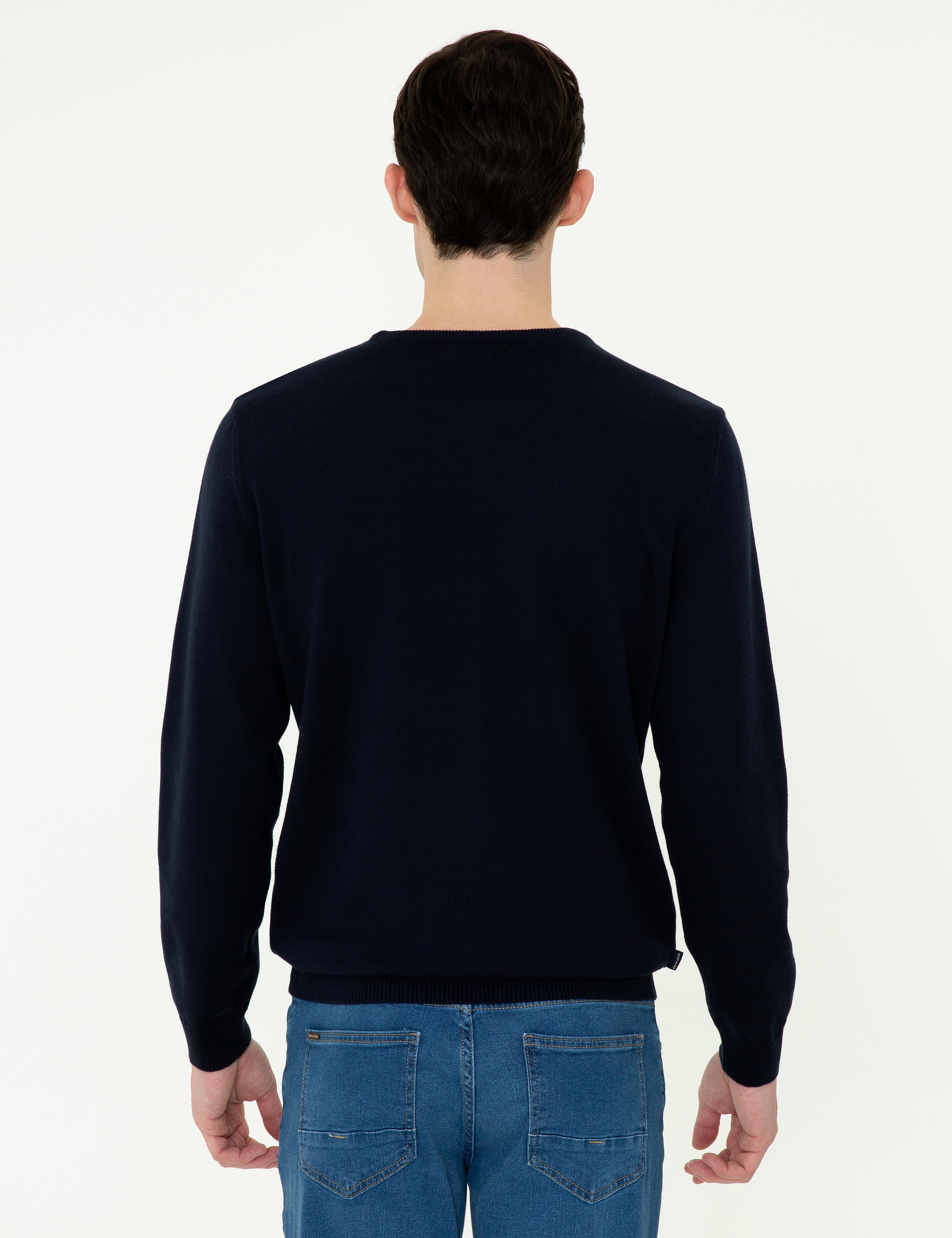 Lacivert Slim Fit Bisiklet Yaka Basic Triko Kazak - Image 4