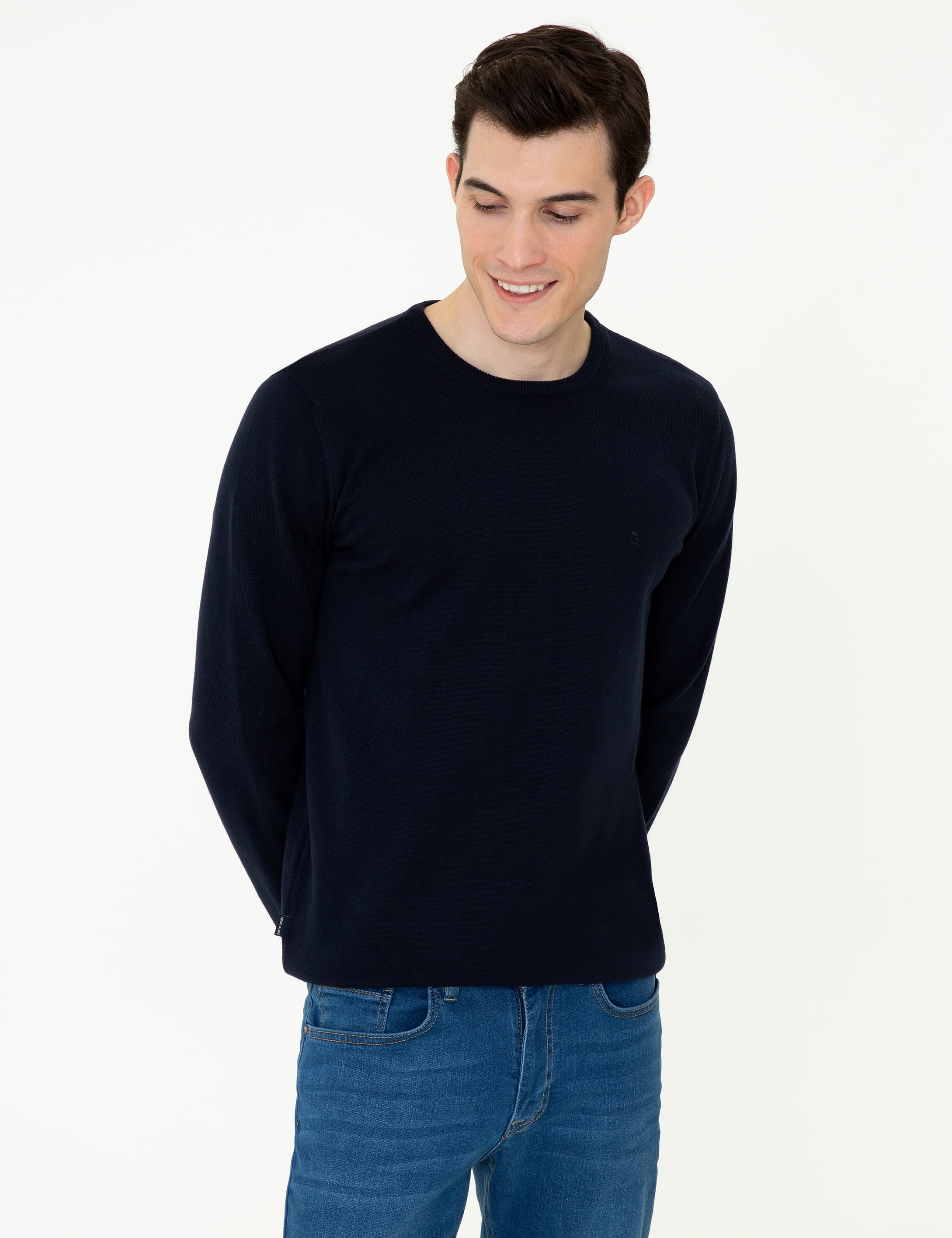 Lacivert Slim Fit Bisiklet Yaka Basic Triko Kazak