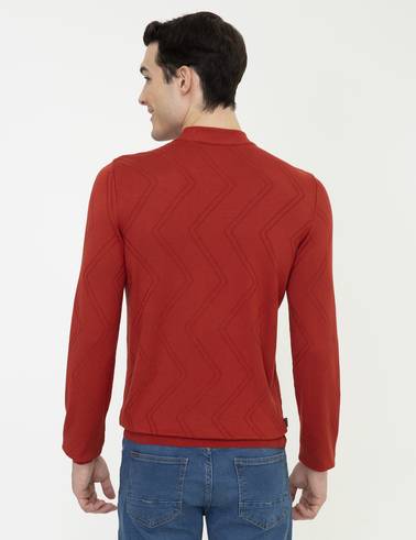 Kiremit Slim Fit Çeyrek Yaka Triko Kazak