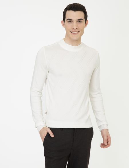 Ekru Slim Fit Bato Yaka Triko Kazak - 50241453036