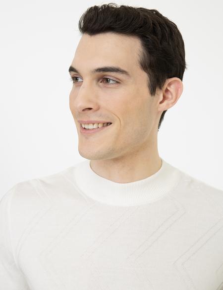 Ekru Slim Fit Bato Yaka Triko Kazak - 50241453036