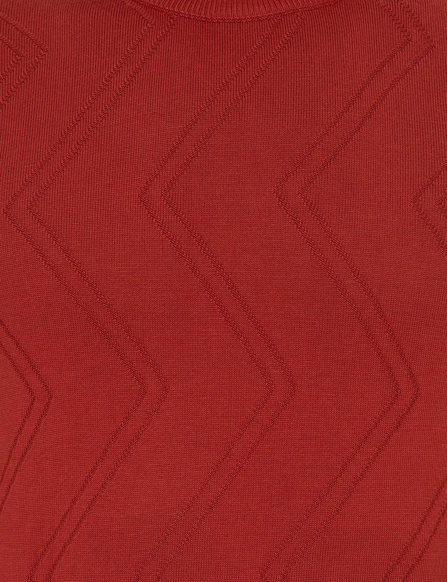 Kiremit Slim Fit Çeyrek Yaka Triko Kazak