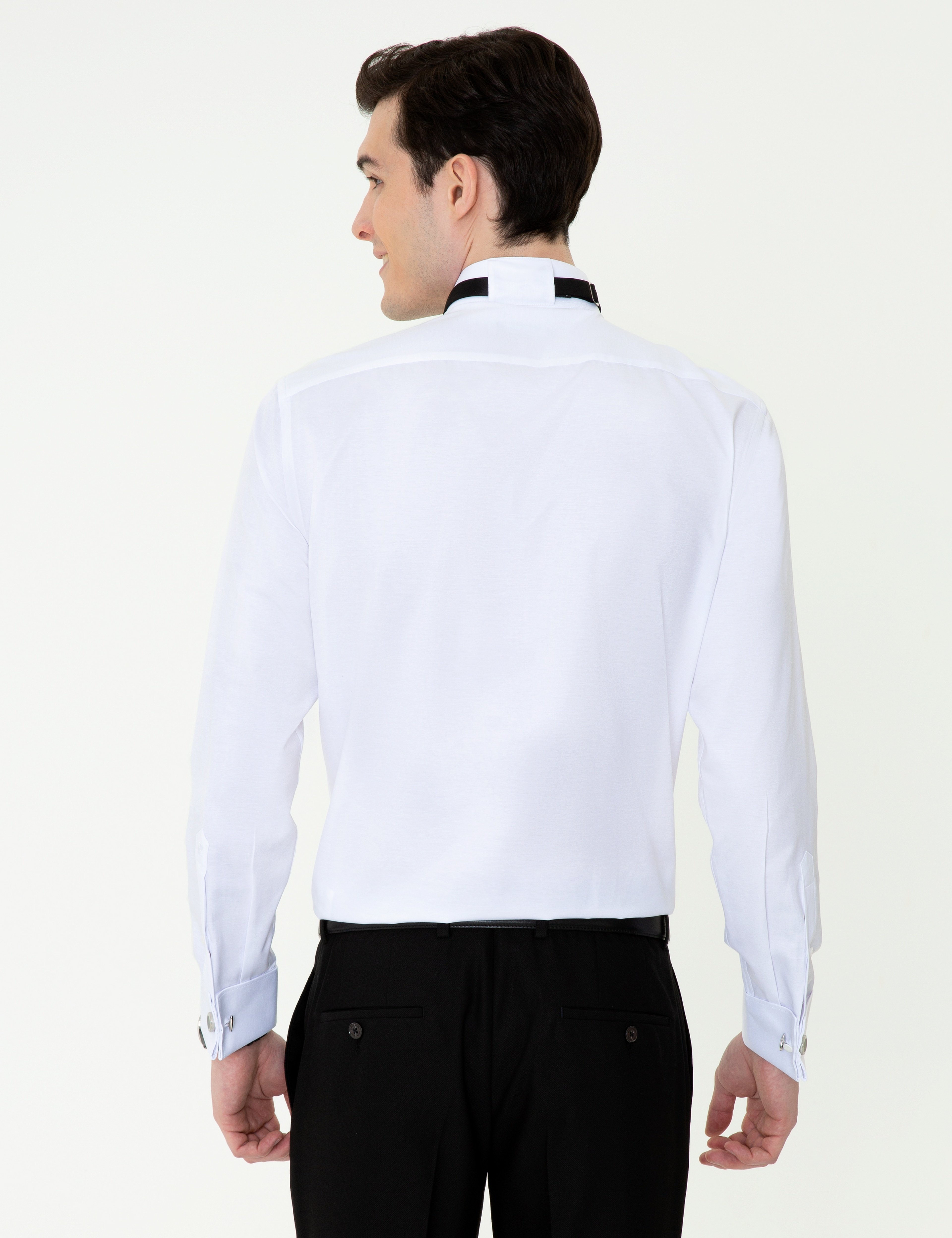 Beyaz Slim Fit Smokin Gömlek - Image 3