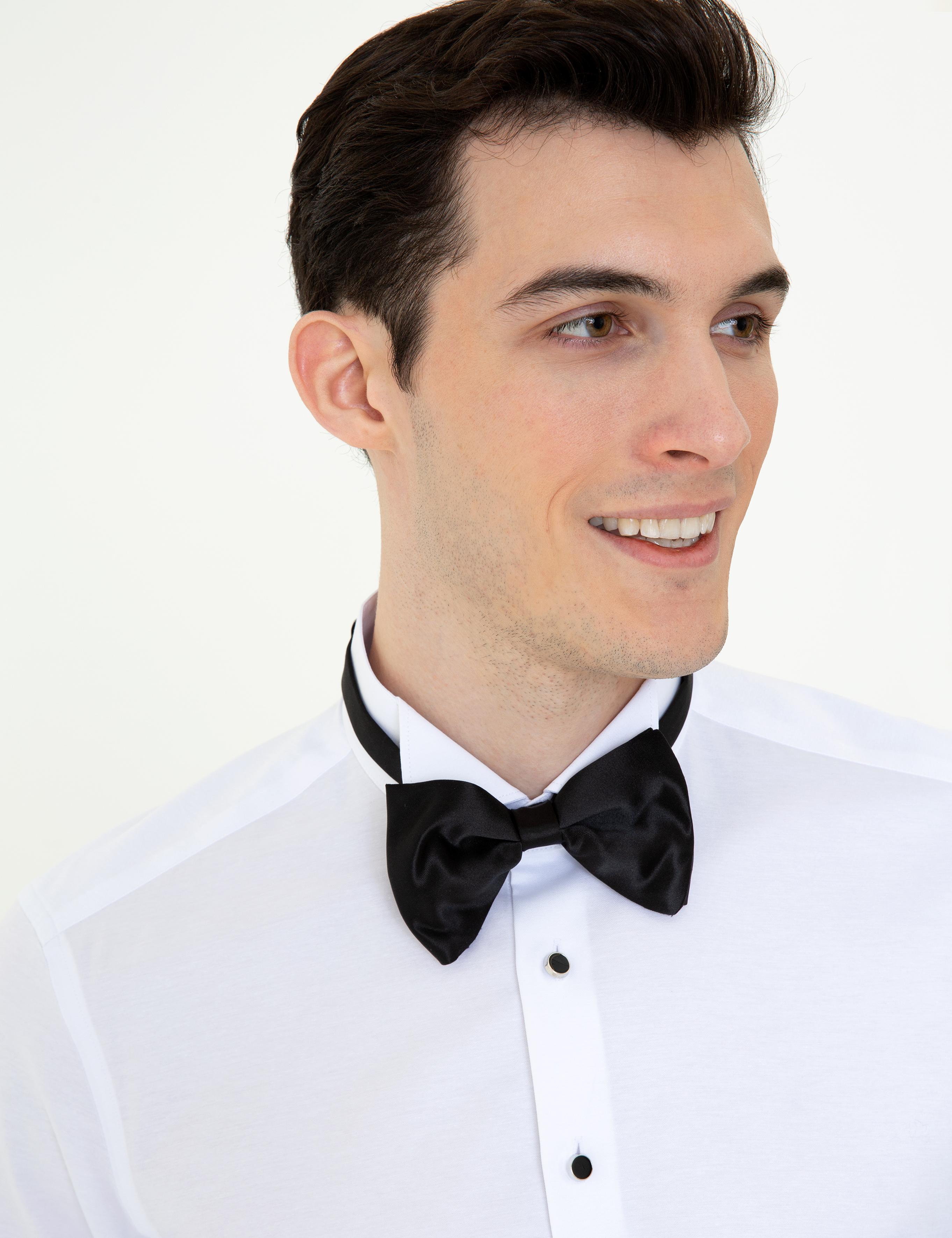 Beyaz Slim Fit Smokin Gömlek