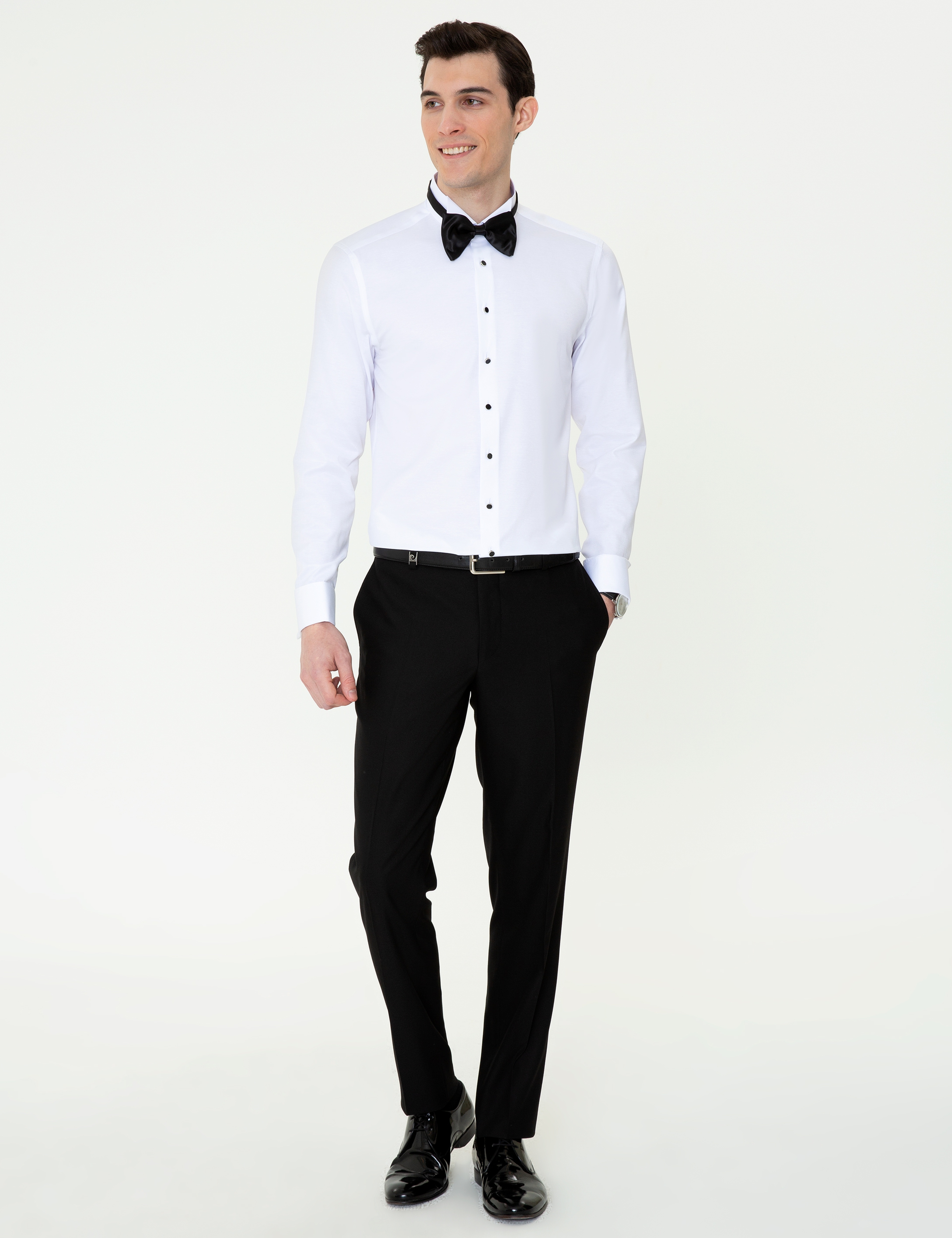 Beyaz Slim Fit Smokin Gömlek - Image 4