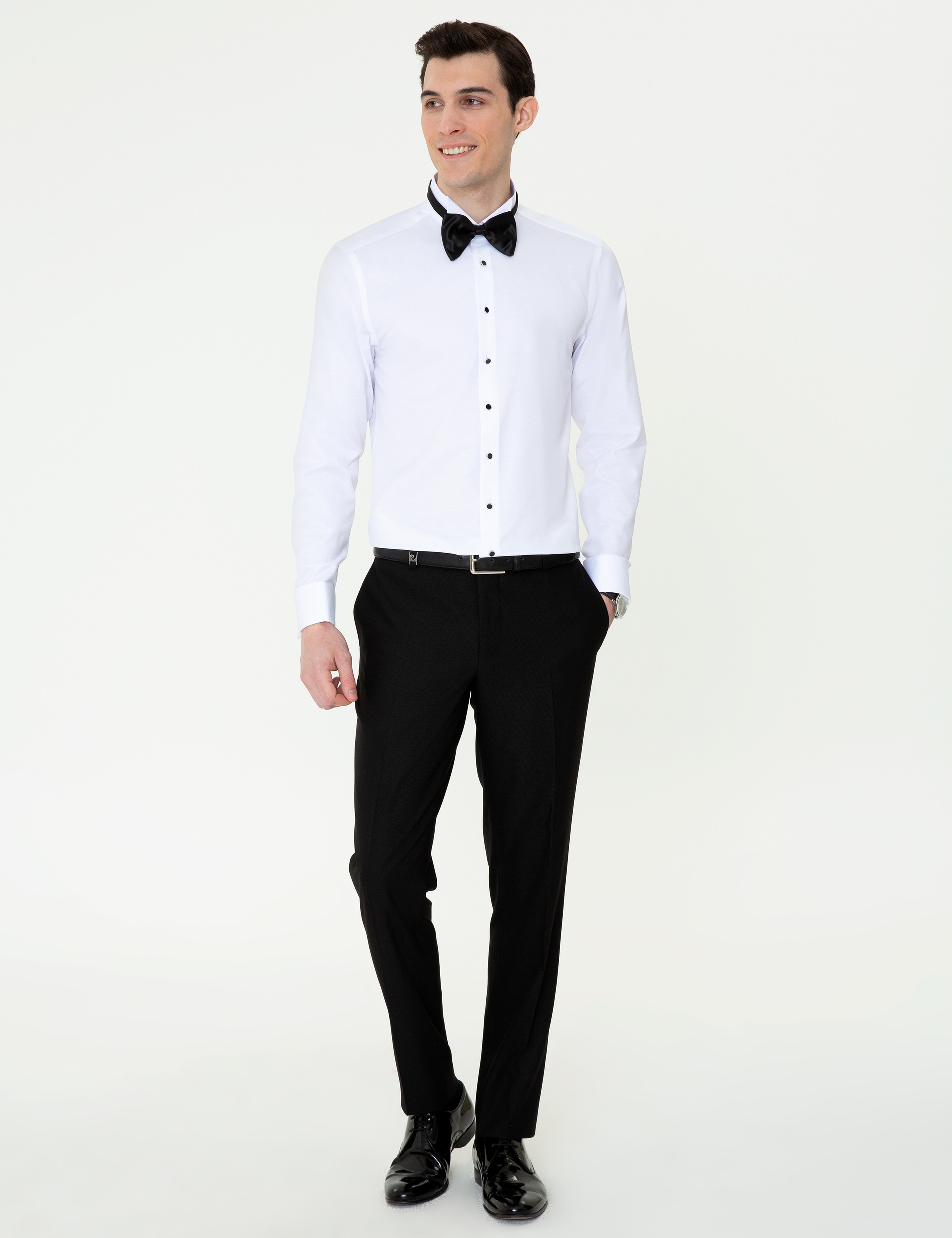 Beyaz Slim Fit Smokin Gömlek