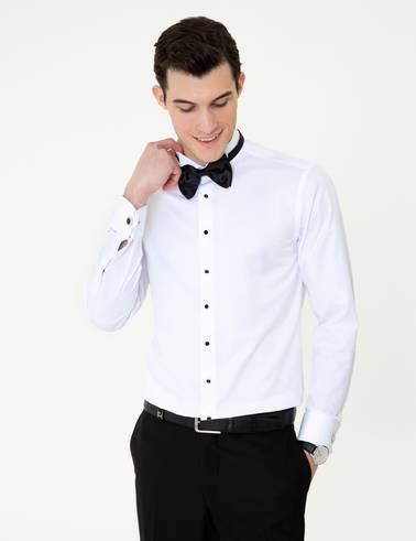 Beyaz Slim Fit Smokin Gömlek