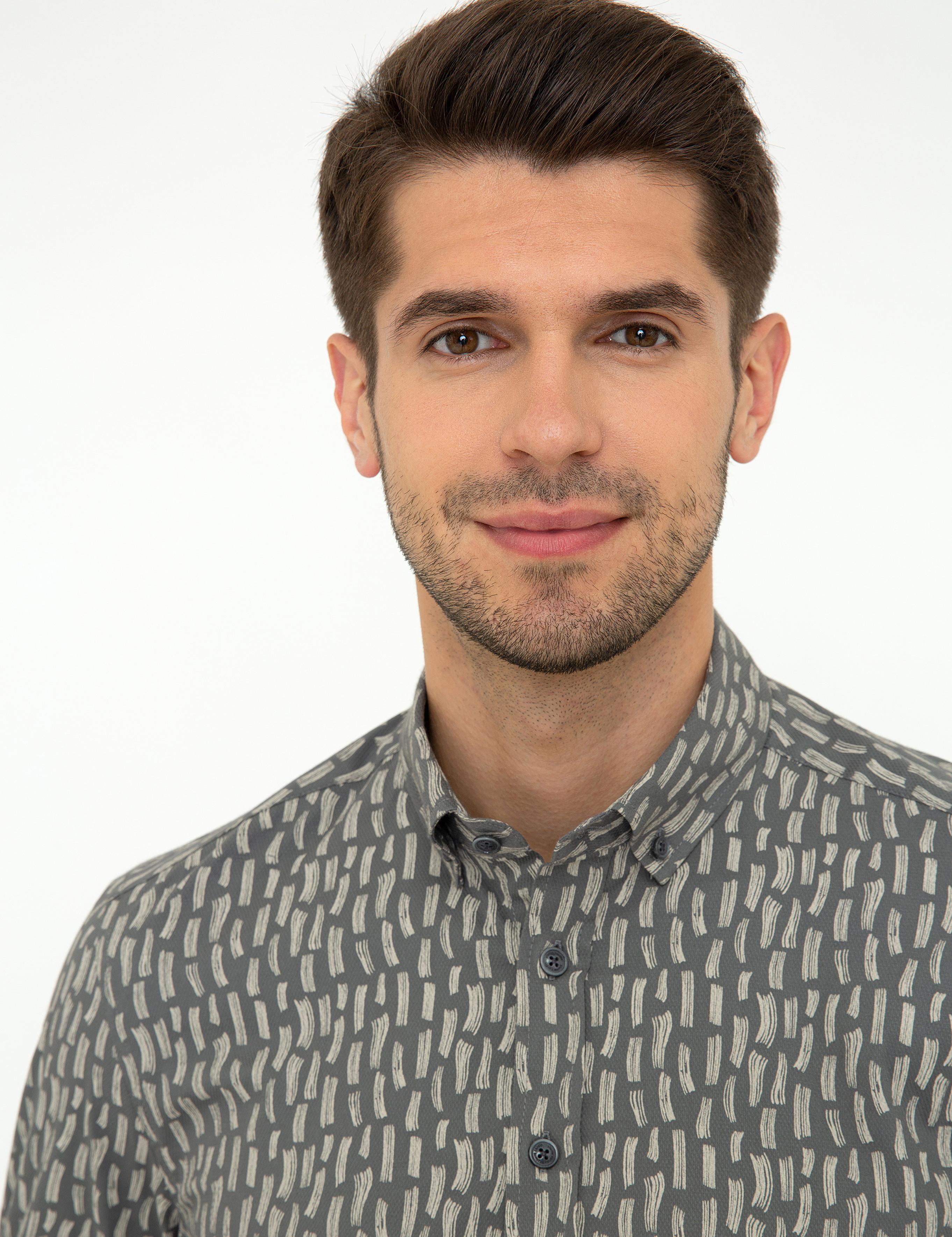 Antrasit Slim Fit Uzun Kollu Gömlek