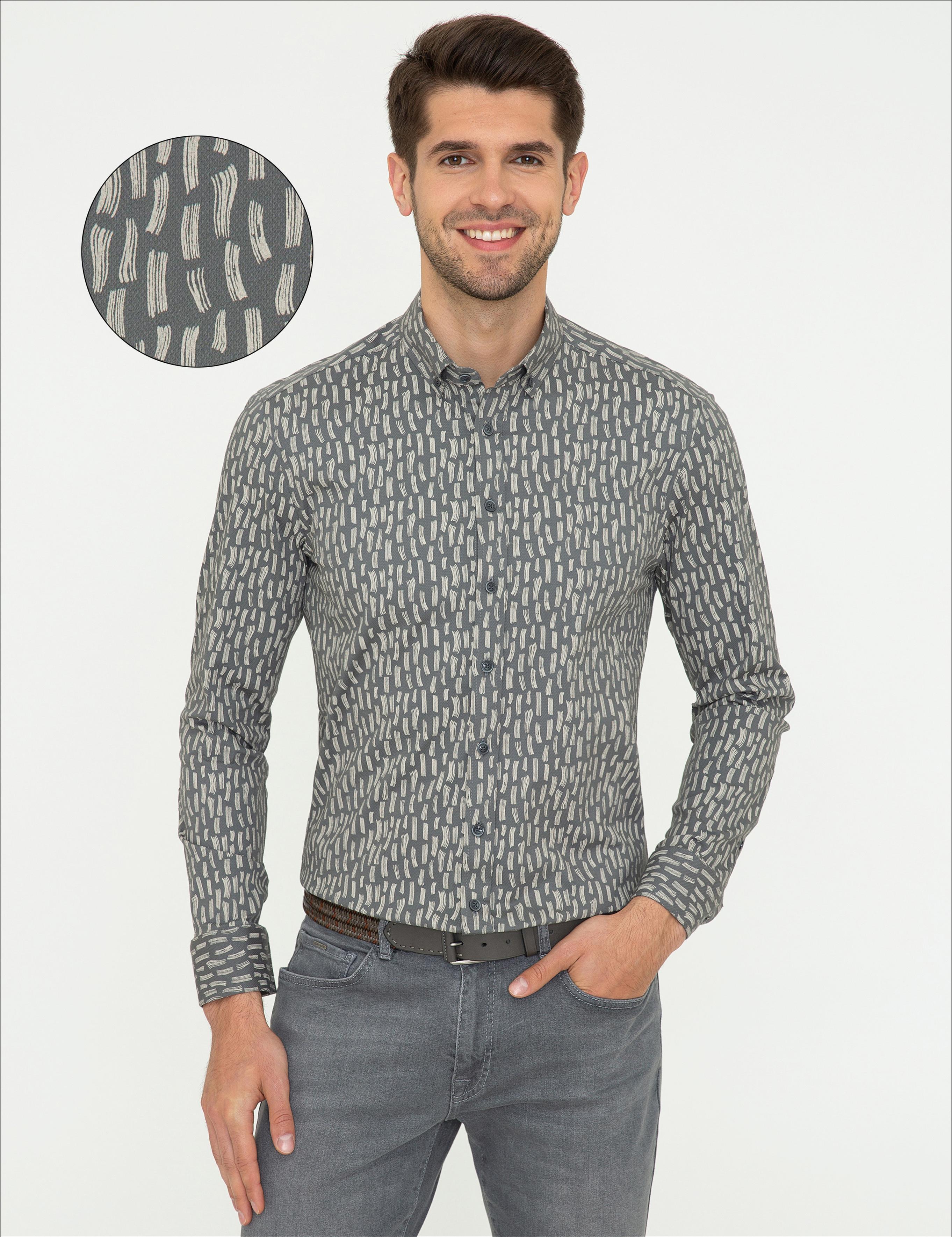 Antrasit Slim Fit Uzun Kollu Gömlek