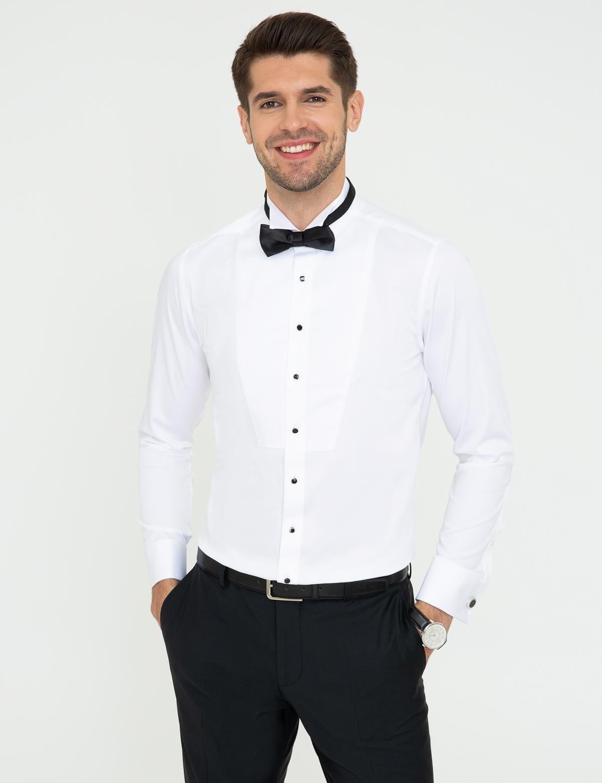 Beyaz Ex. Slim Fit Smokin Gömlek