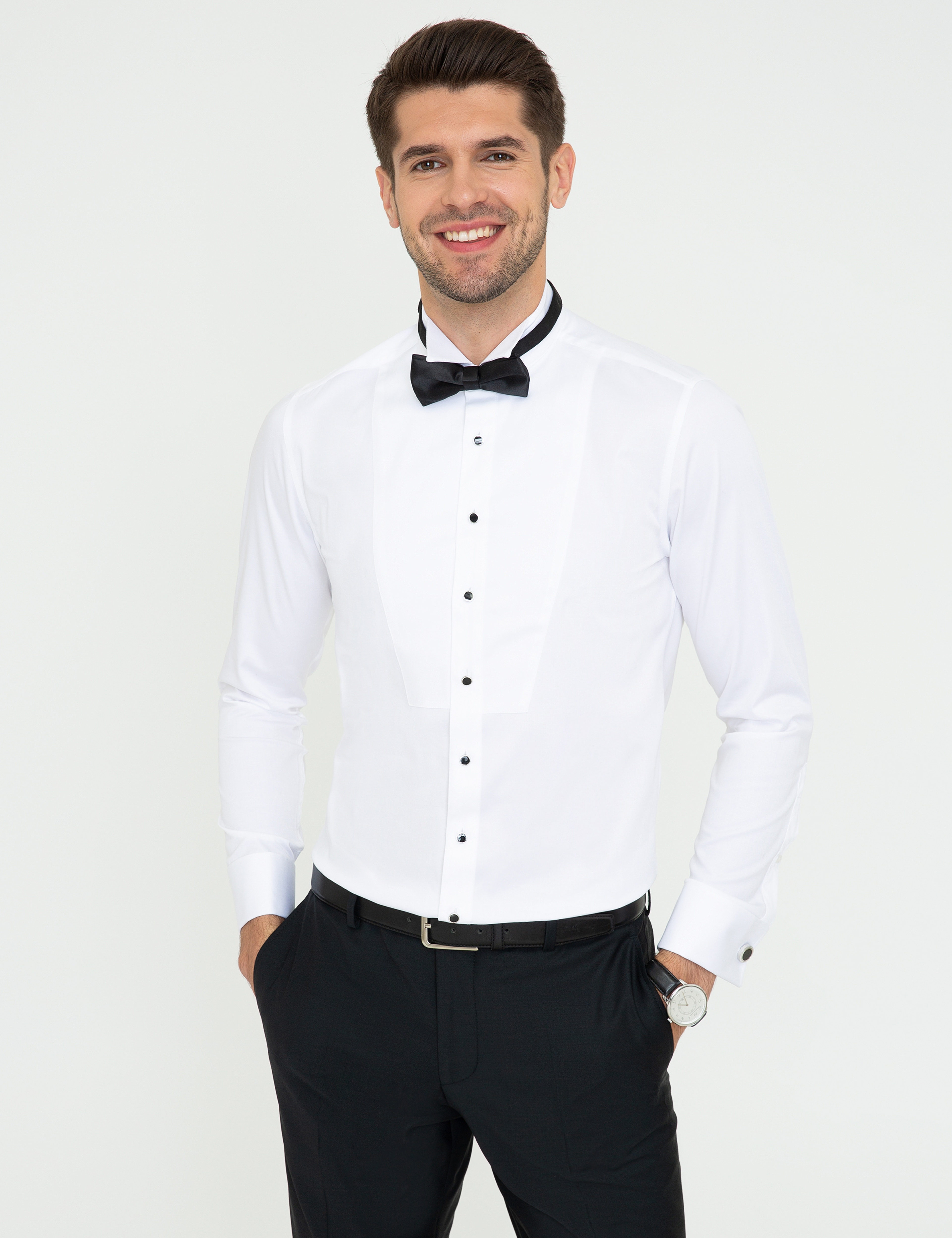 Beyaz Ekstra Slim Fit Smokin Gömlek - Image 1