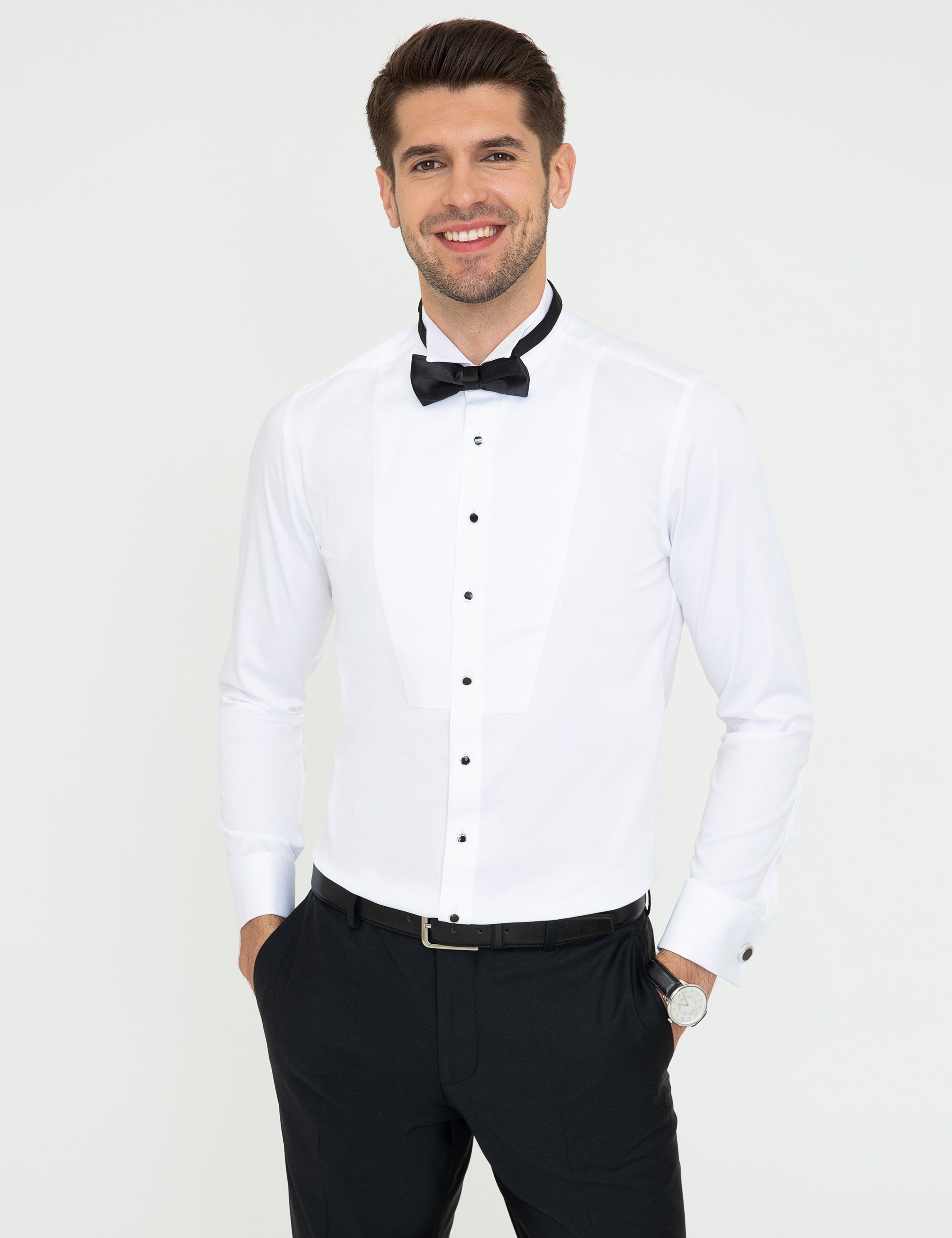 Beyaz Ekstra Slim Fit Smokin Gömlek