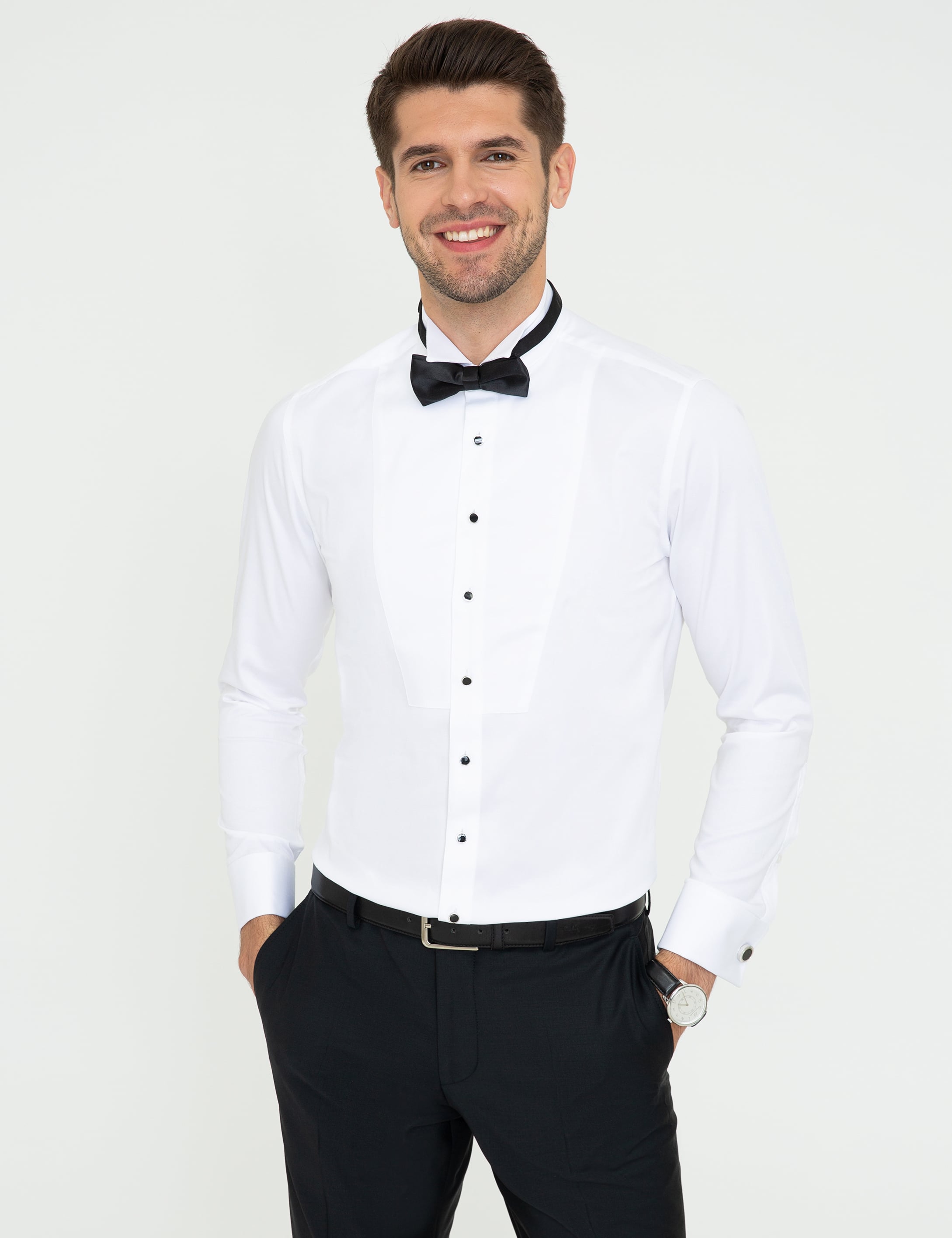 Beyaz Ekstra Slim Fit Smokin Gömlek