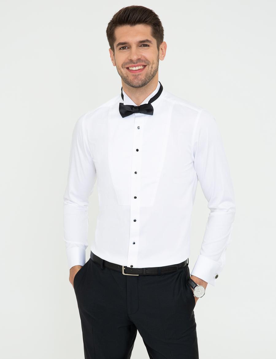 Beyaz Ex. Slim Fit Smokin Gömlek