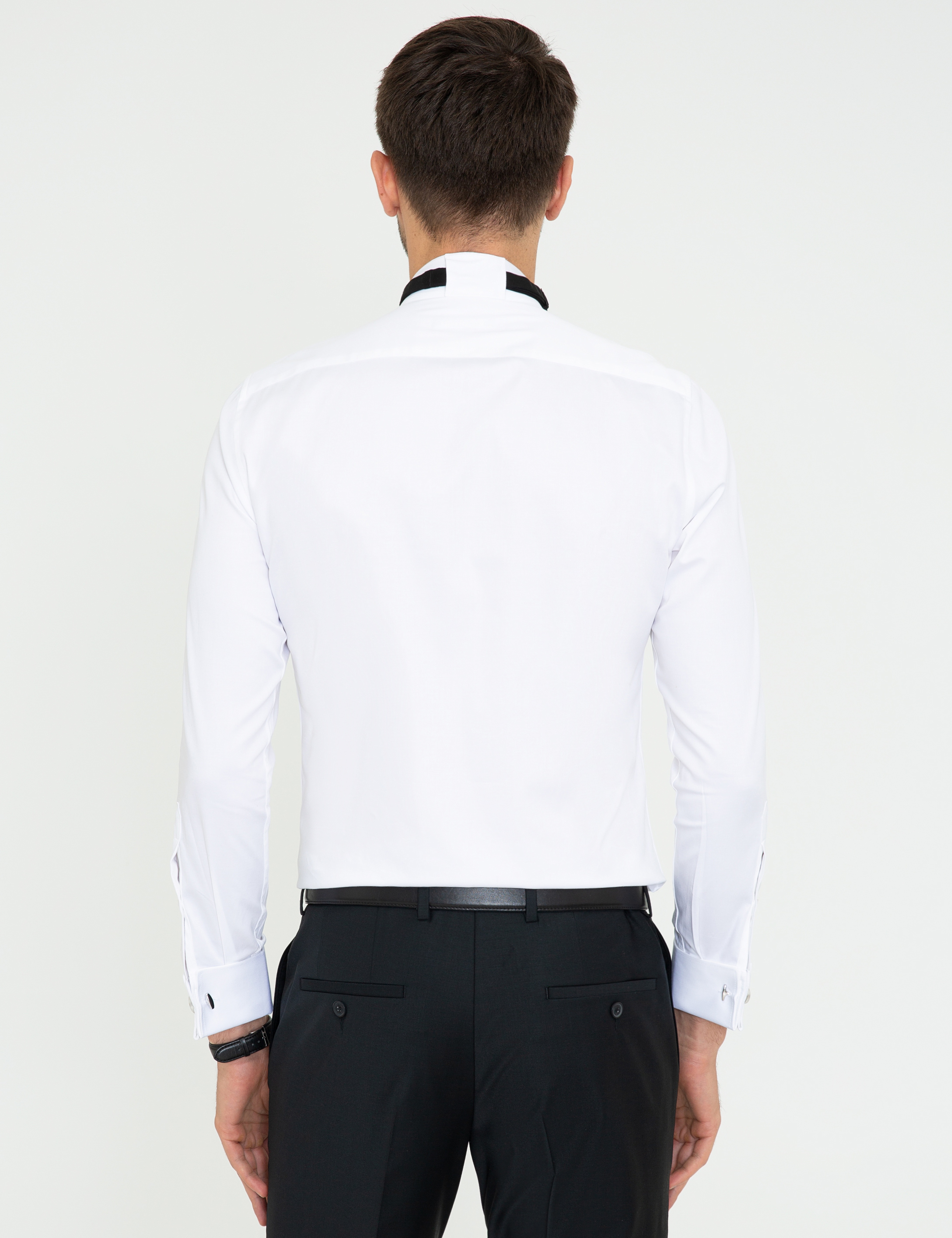 Beyaz Ekstra Slim Fit Smokin Gömlek - Image 3