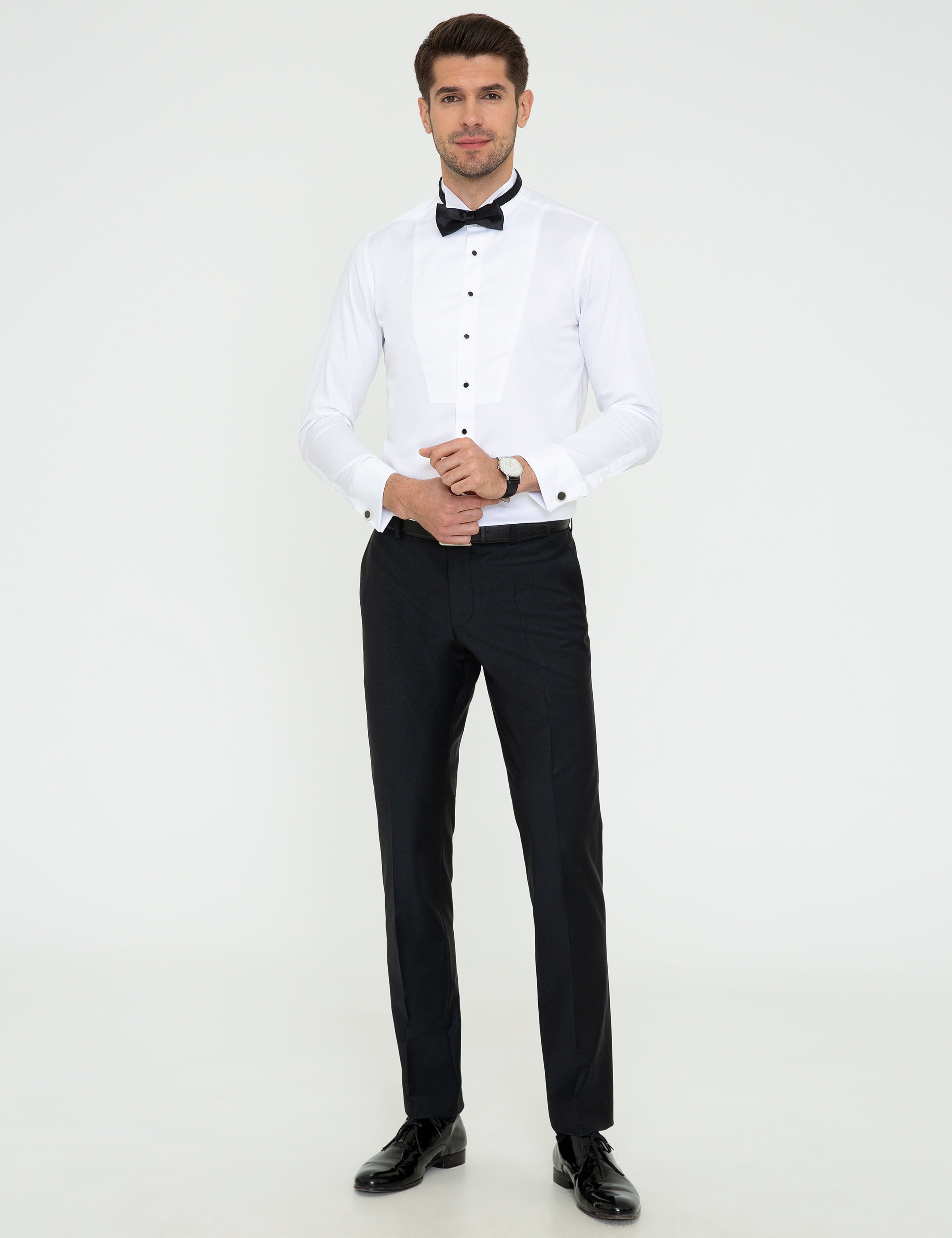Beyaz Ekstra Slim Fit Smokin Gömlek