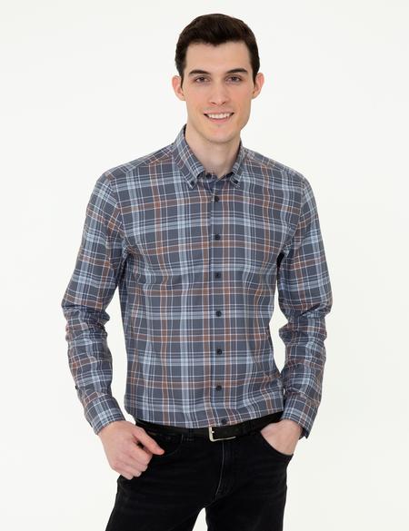 Gri Slim Fit Uzun Kollu Gömlek - 50255976001